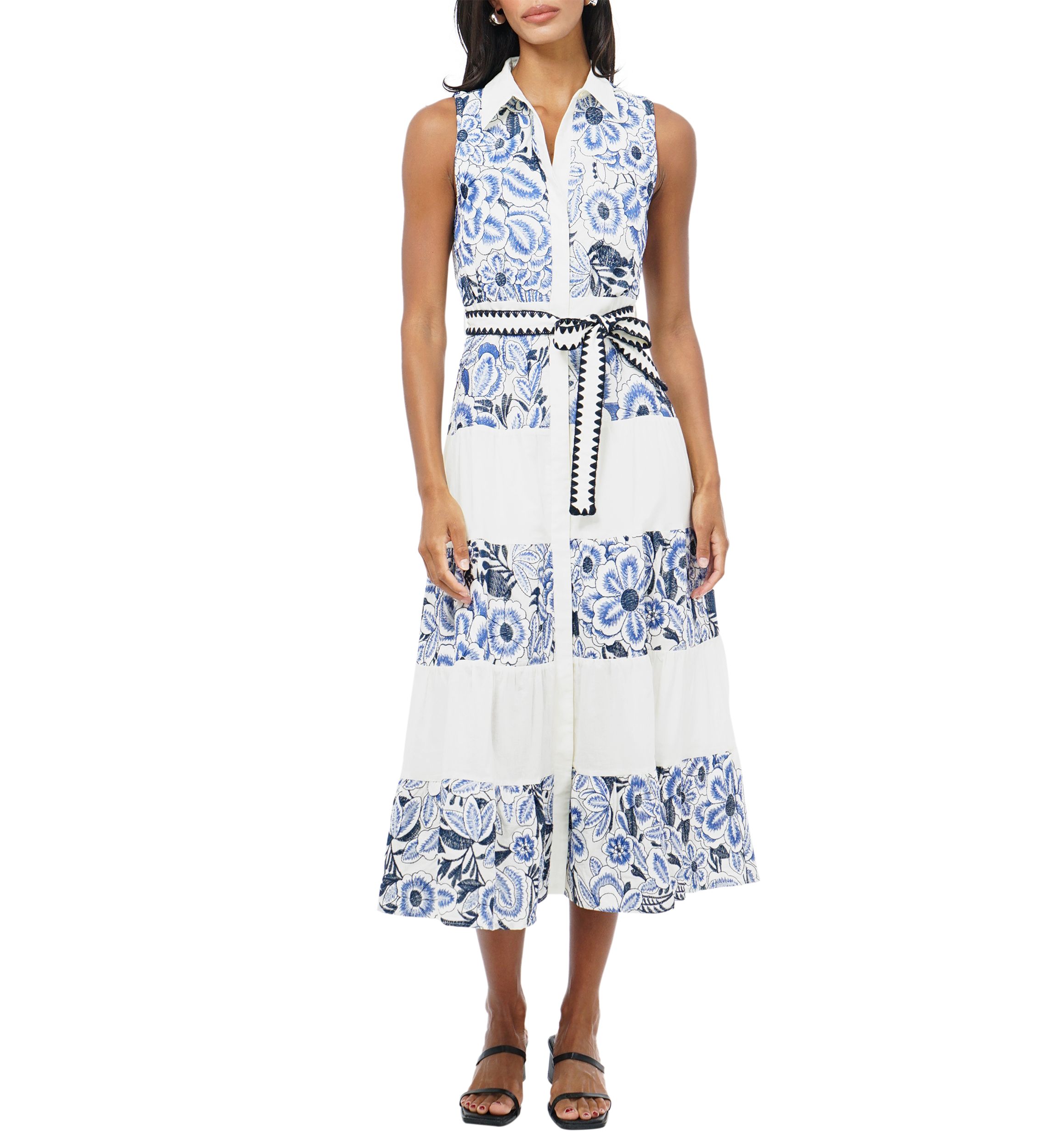 Womens Sleeveless Collar Neck Floral Midi Dress