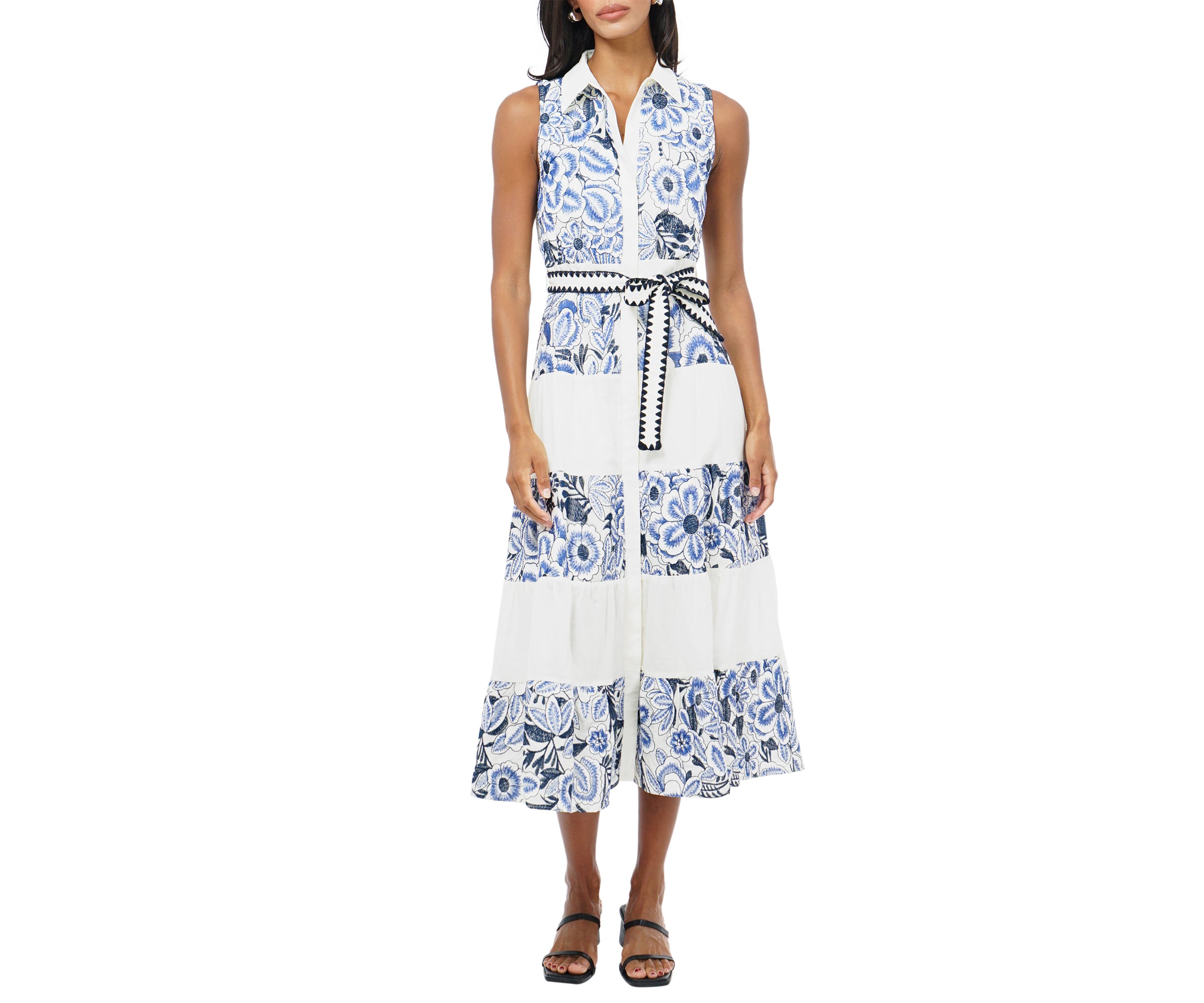 Womens Sleeveless Collar Neck Floral Midi Dress