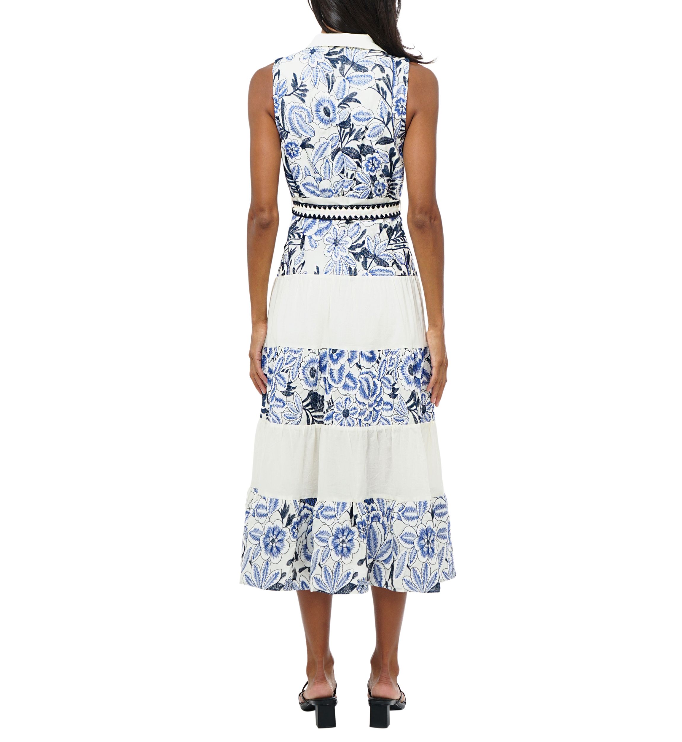 Womens Sleeveless Collar Neck Floral Midi Dress