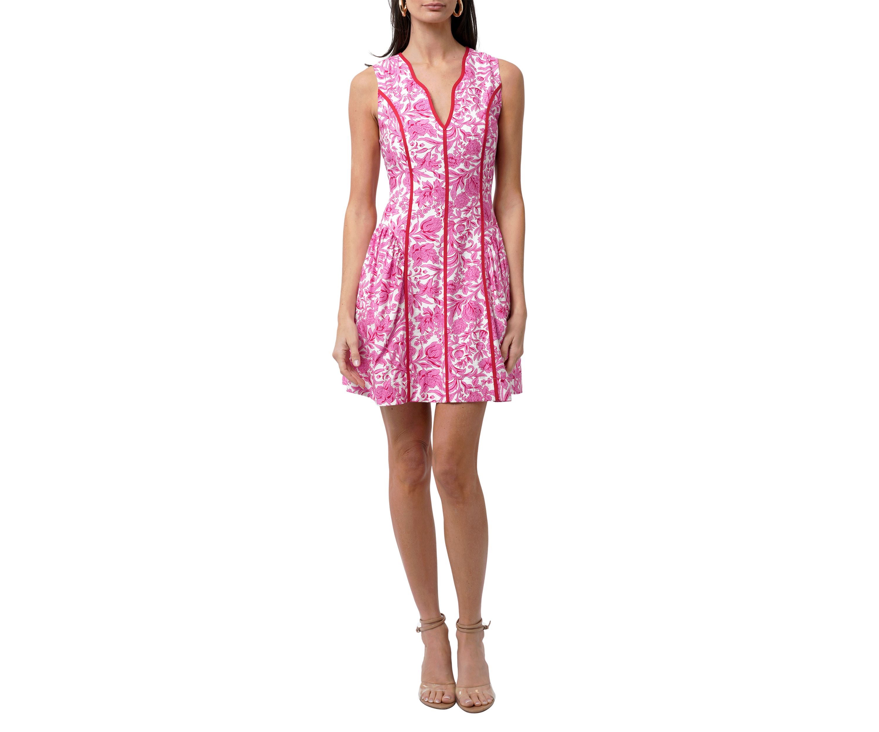 Womens Floral Scalloped Mini Dress