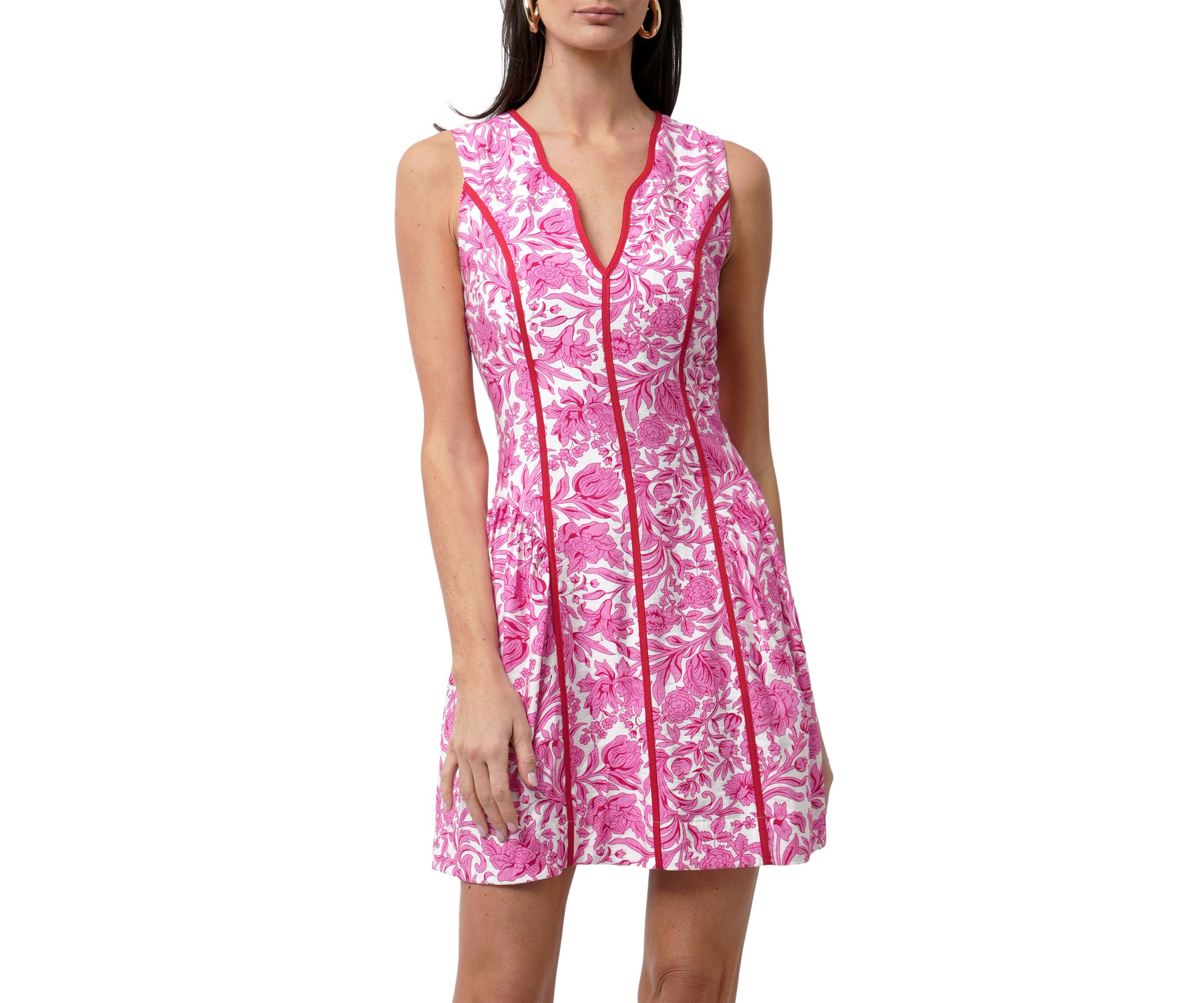 Womens Floral Scalloped Mini Dress