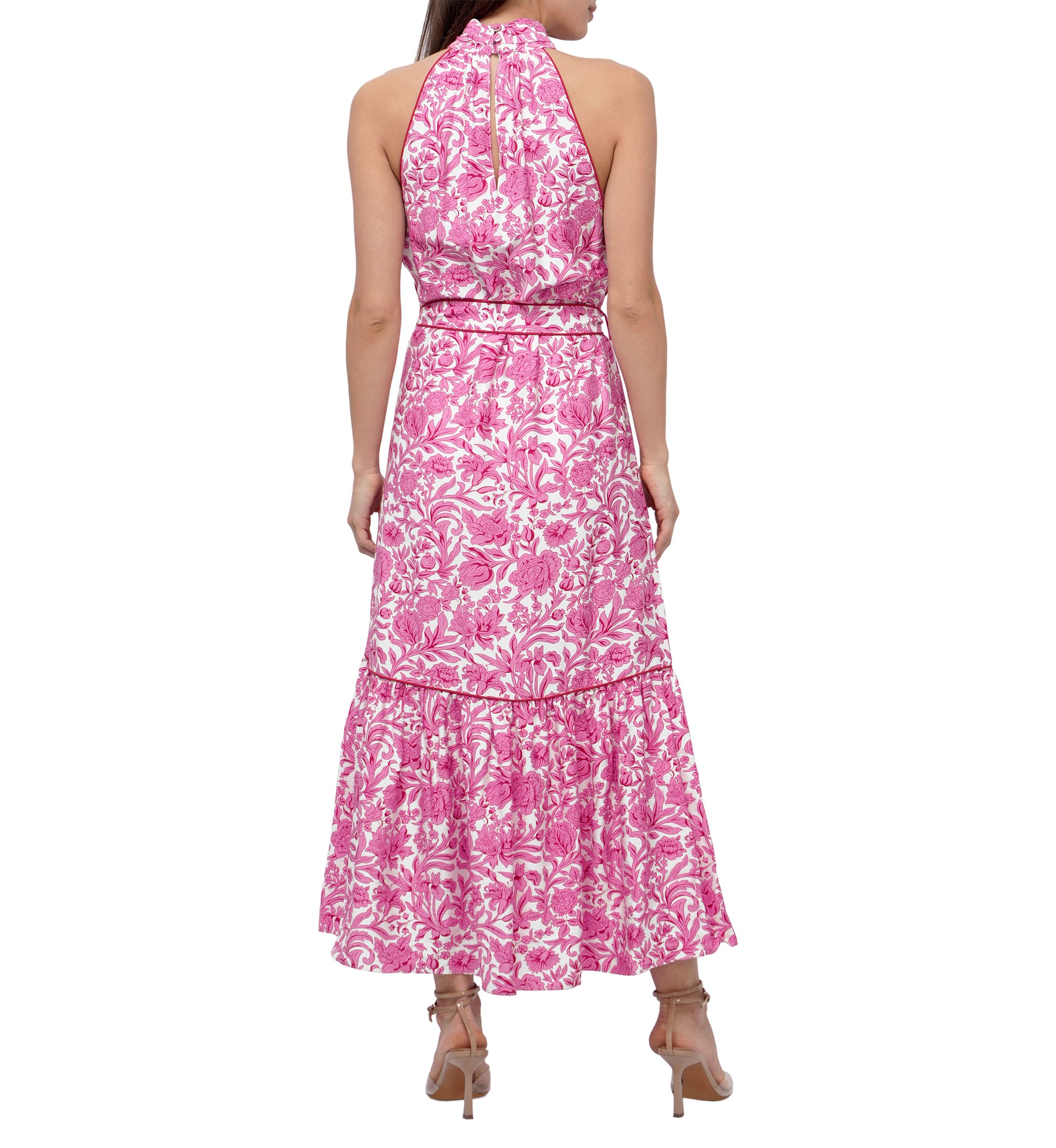 Womens Floral Halter Neck Tie Printed Maxi Dress