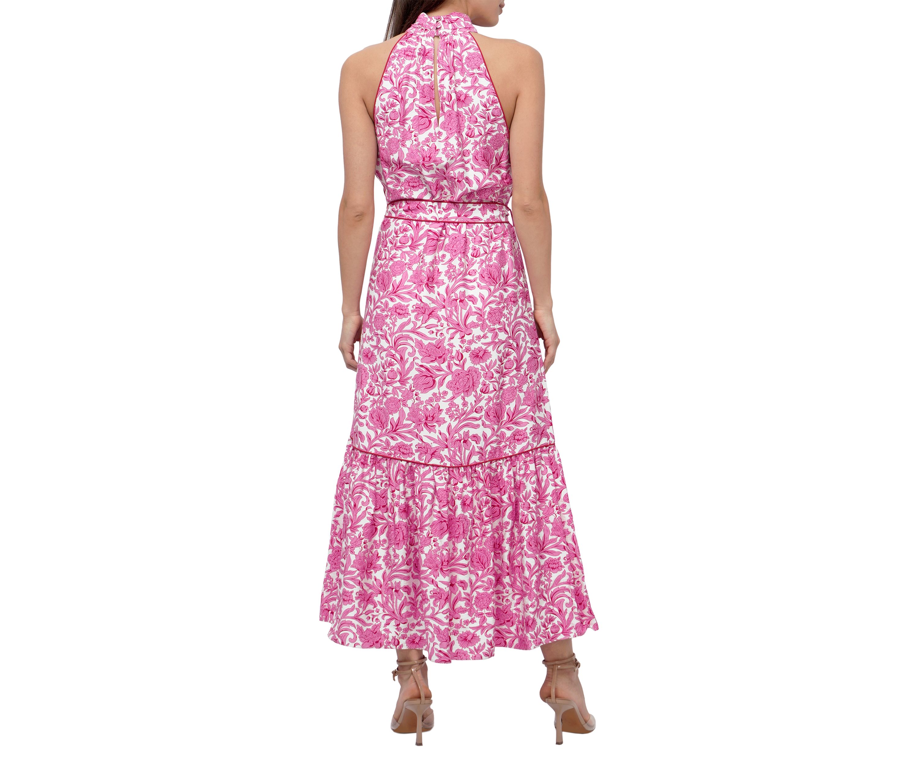 Womens Floral Halter Neck Tie Printed Maxi Dress
