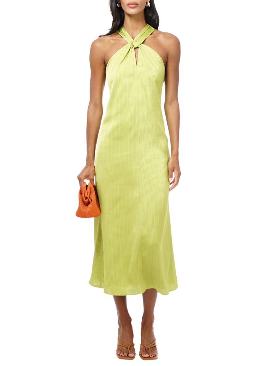Womens Halter Back Bow Satin Midi Dress