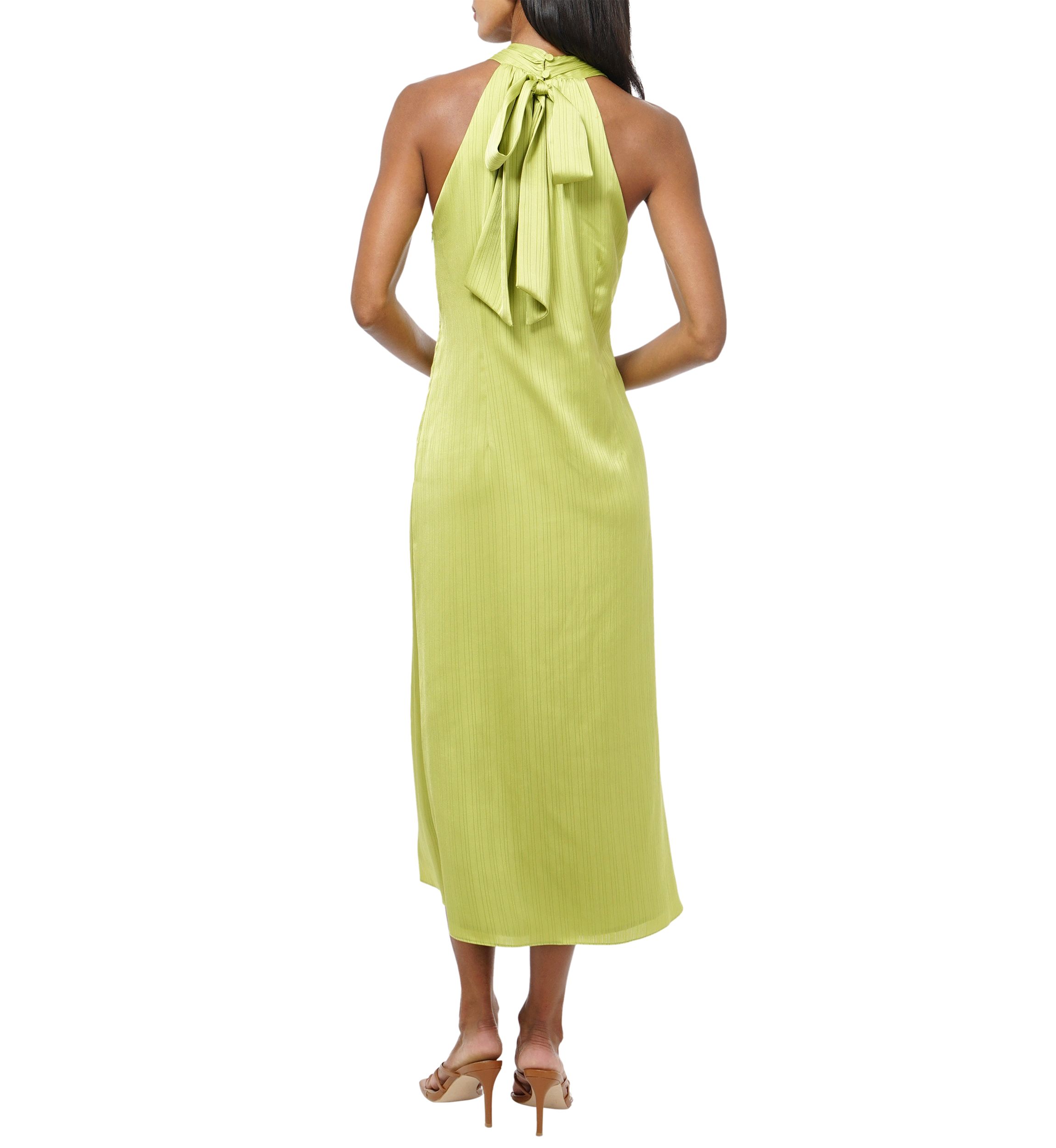 Womens Halter Back Bow Satin Midi Dress