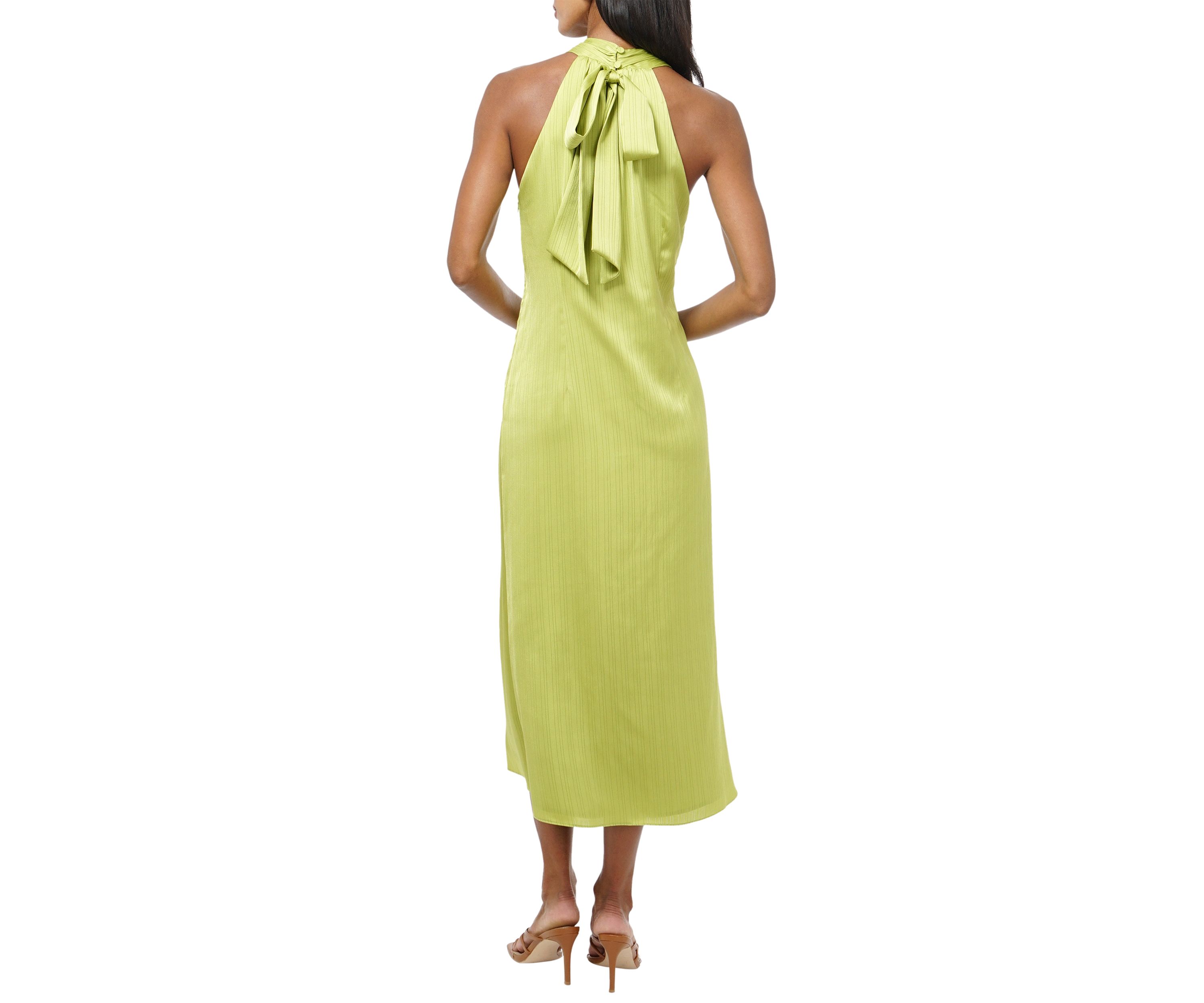 Womens Halter Back Bow Satin Midi Dress