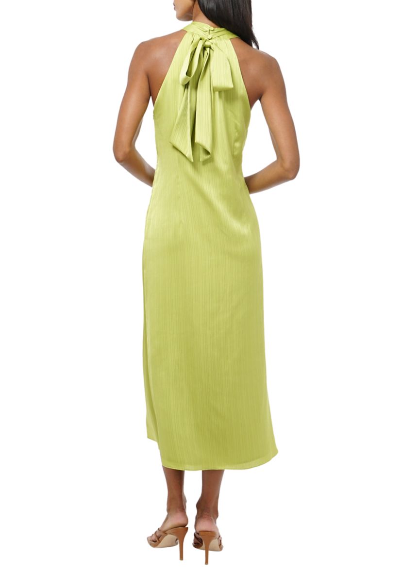 Womens Halter Back Bow Satin Midi Dress