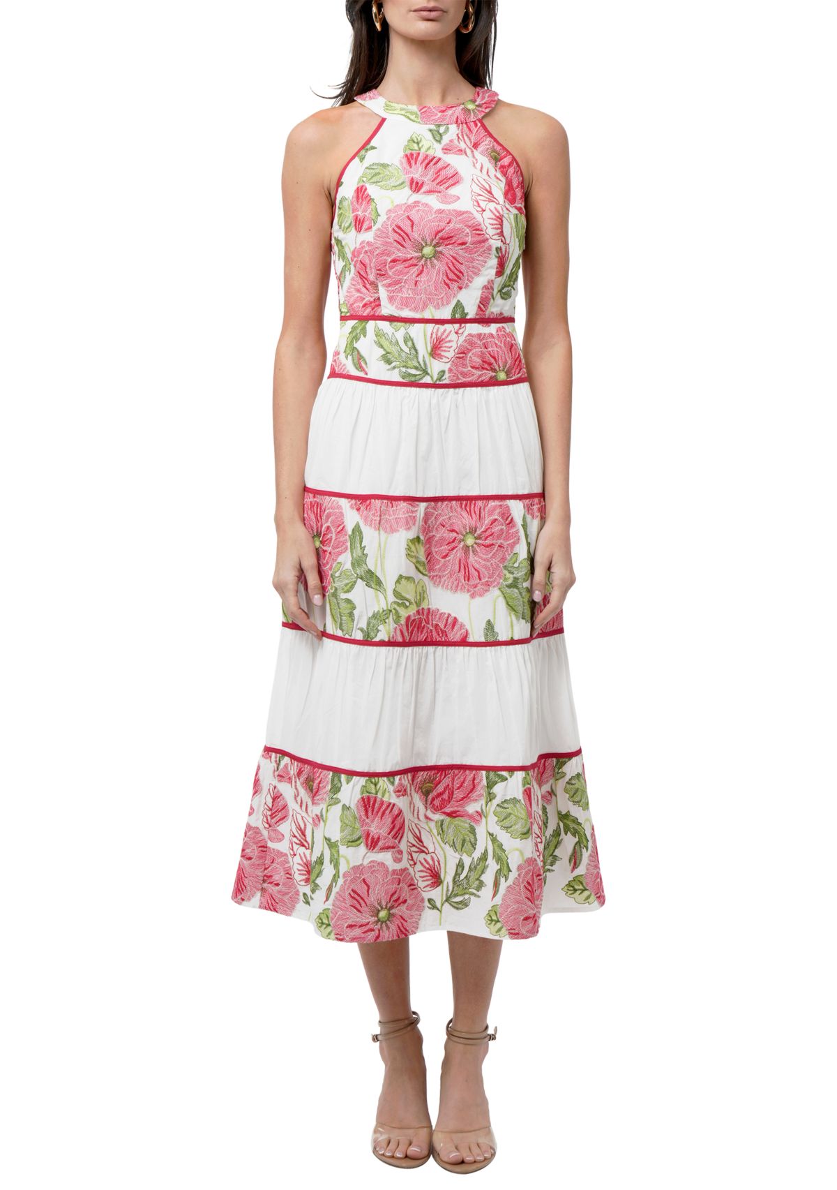 Womens Sleeveless Halter Neck Floral Print Maxi Dress