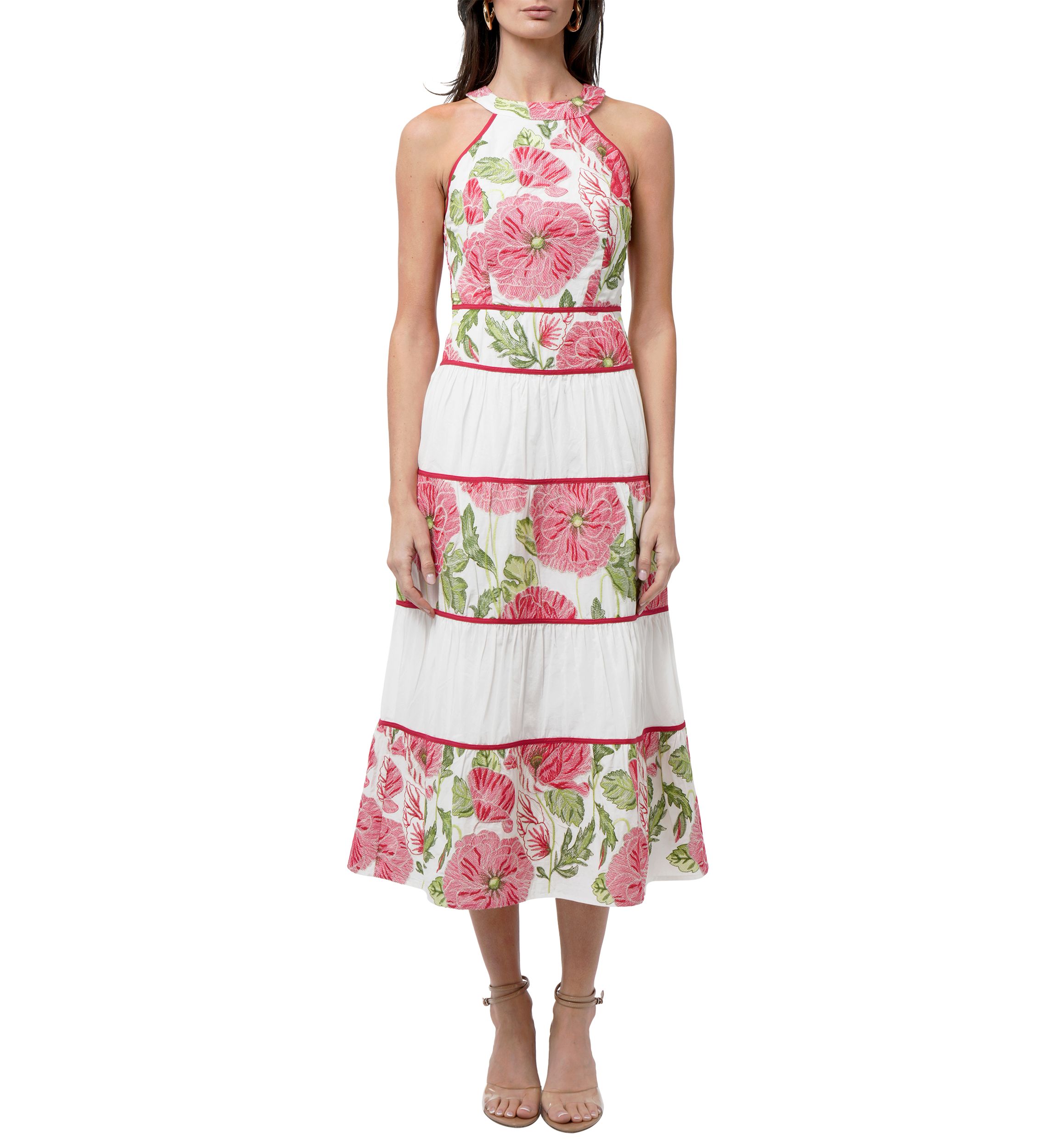 Womens Sleeveless Halter Neck Floral Print Maxi Dress
