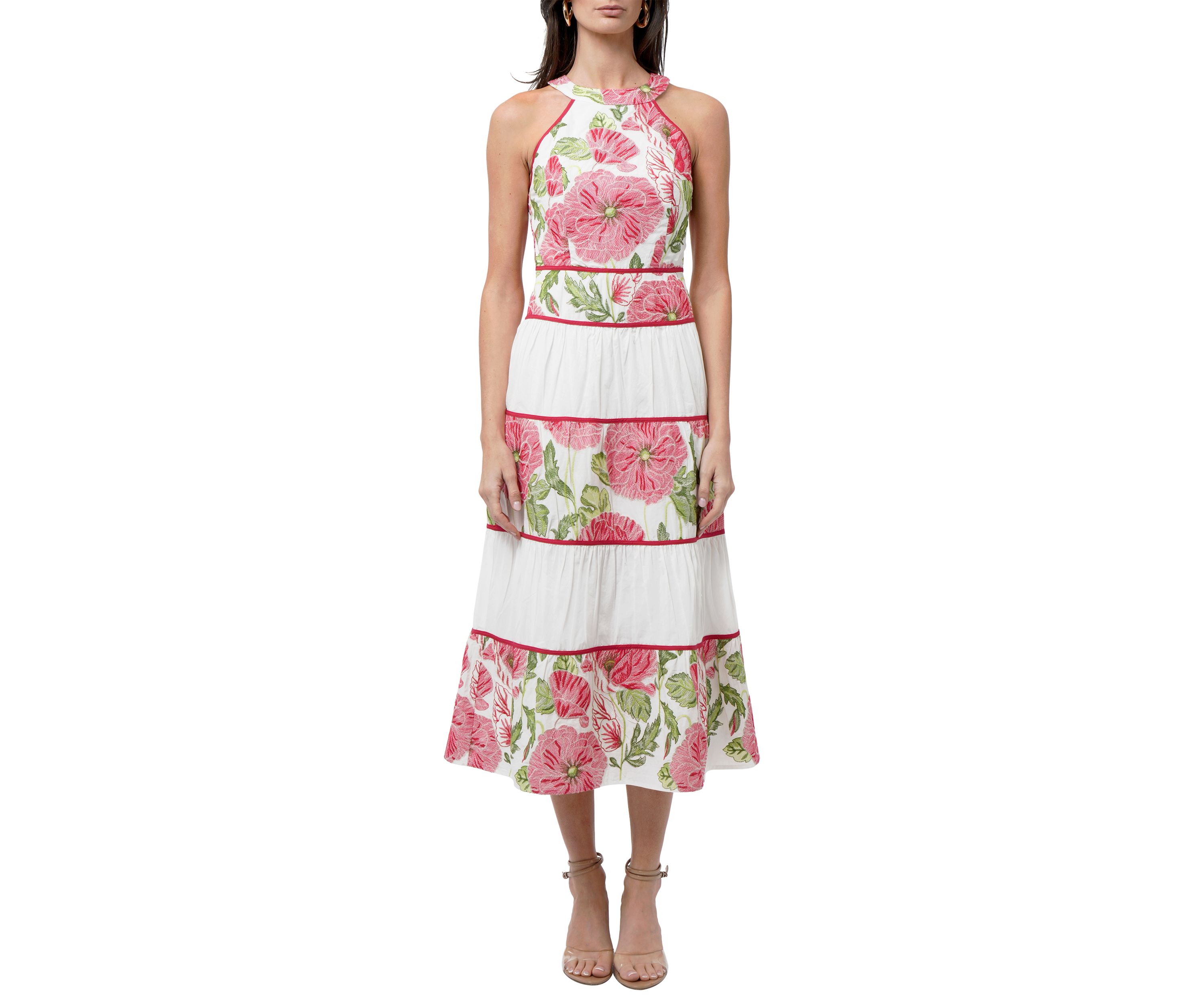 Womens Sleeveless Halter Neck Floral Print Maxi Dress