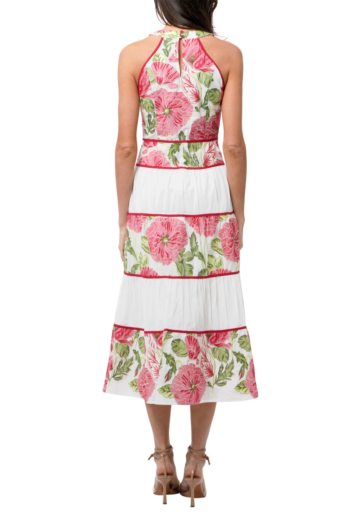 Womens Sleeveless Halter Neck Floral Print Maxi Dress