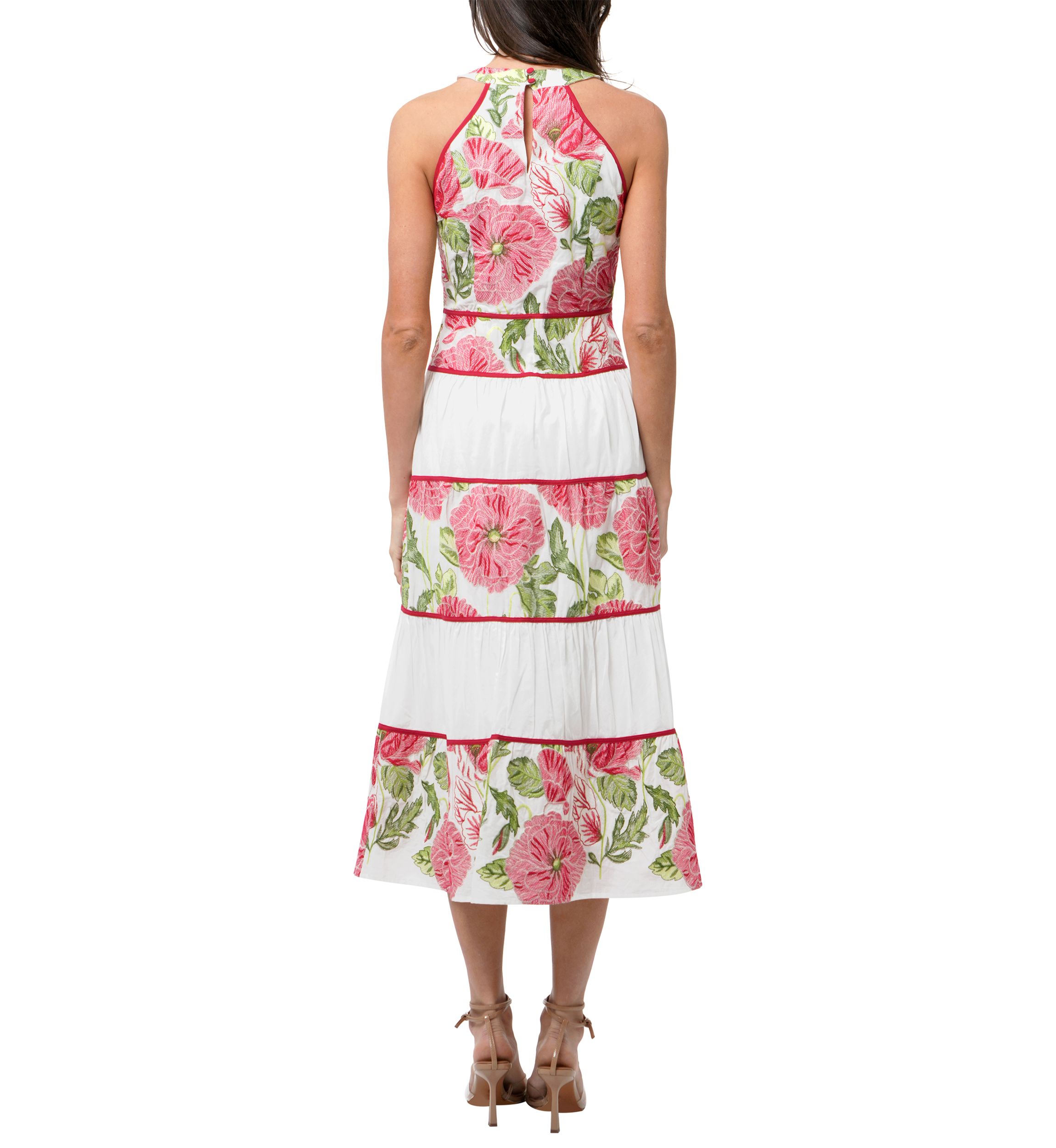 Womens Sleeveless Halter Neck Floral Print Maxi Dress