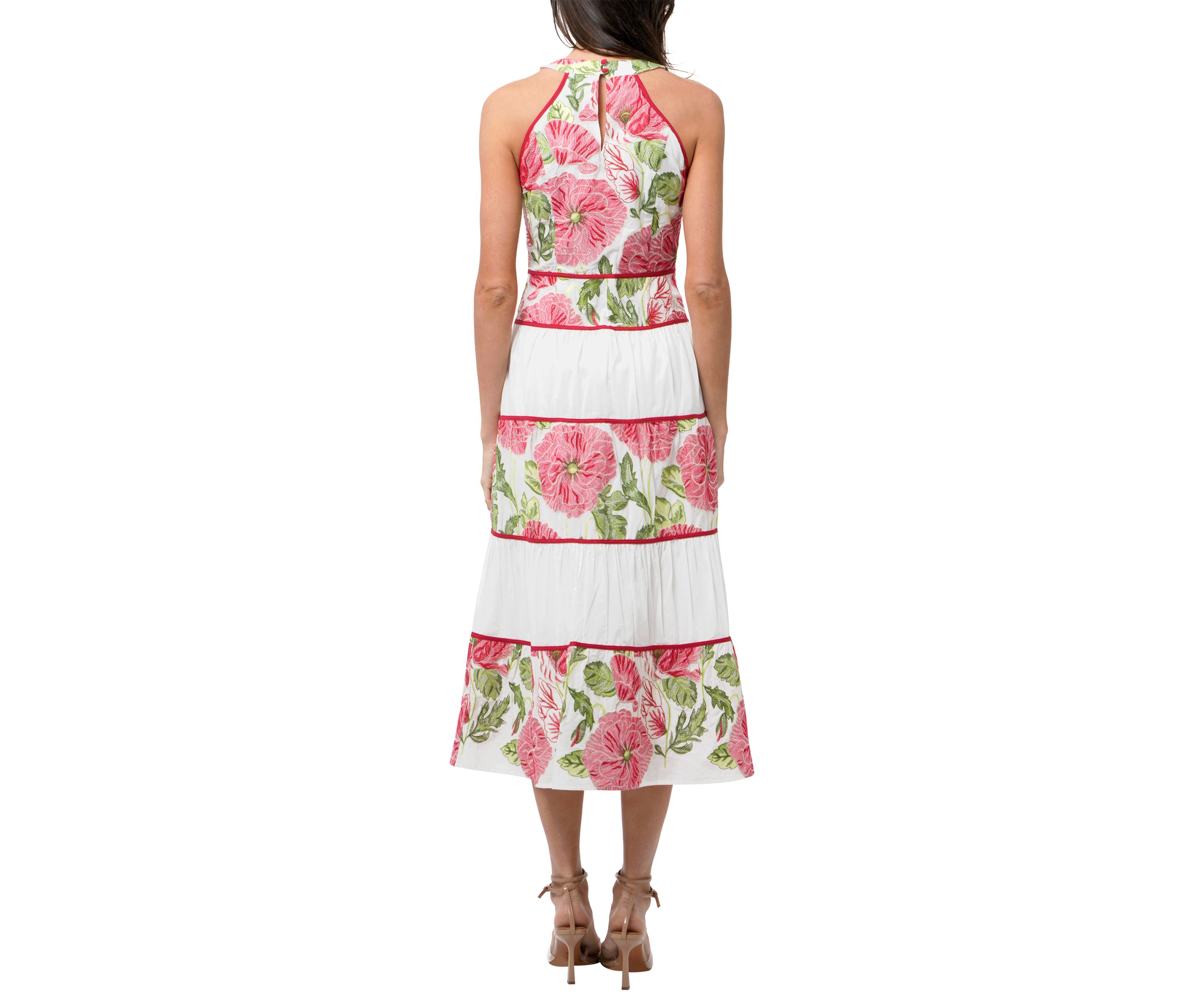 Womens Sleeveless Halter Neck Floral Print Maxi Dress