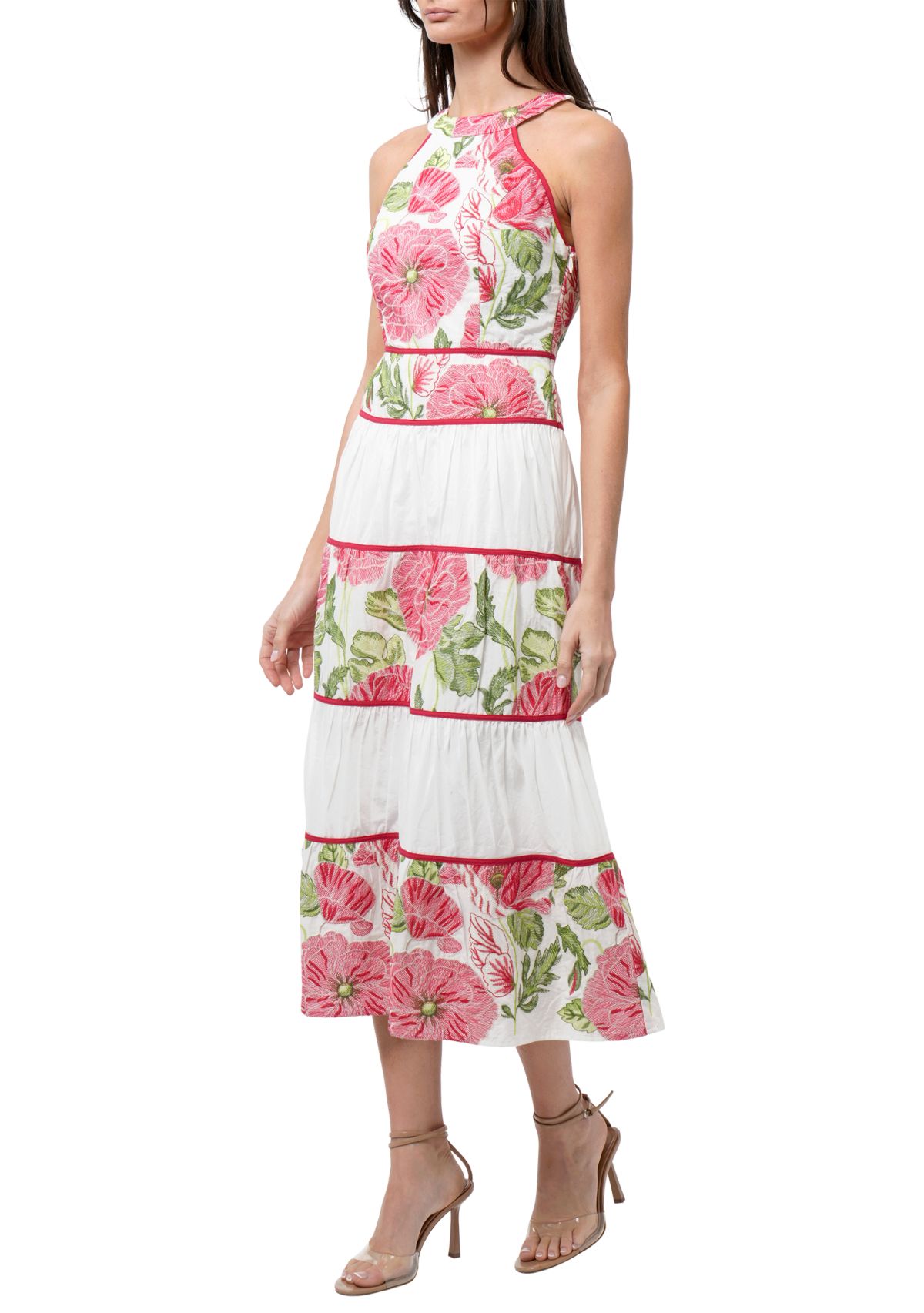 Womens Sleeveless Halter Neck Floral Print Maxi Dress