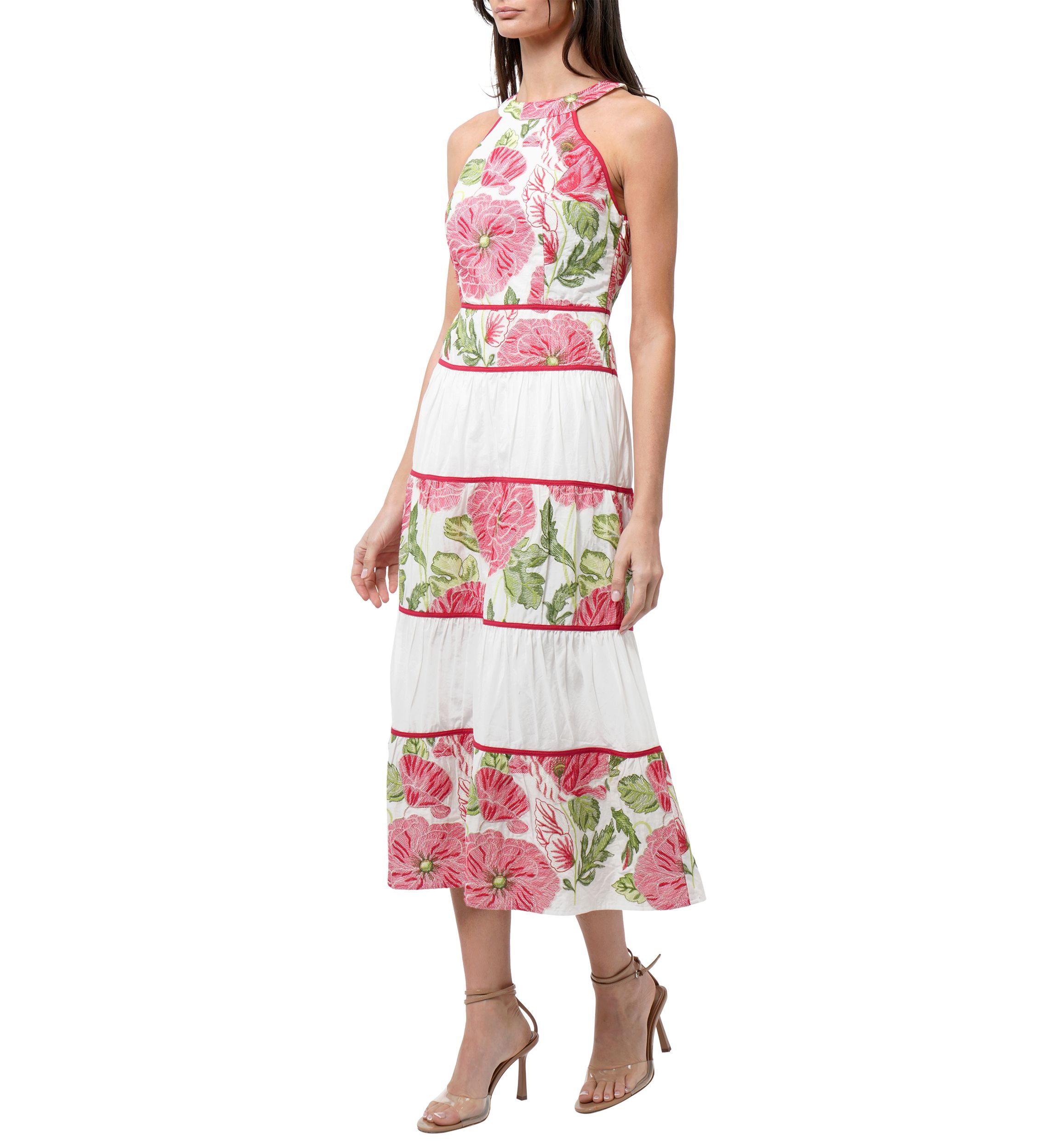 Womens Sleeveless Halter Neck Floral Print Maxi Dress