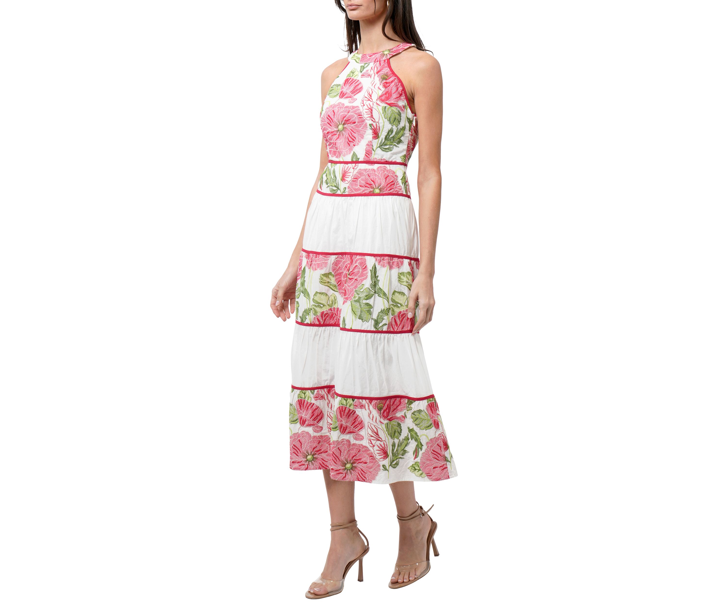 Womens Sleeveless Halter Neck Floral Print Maxi Dress