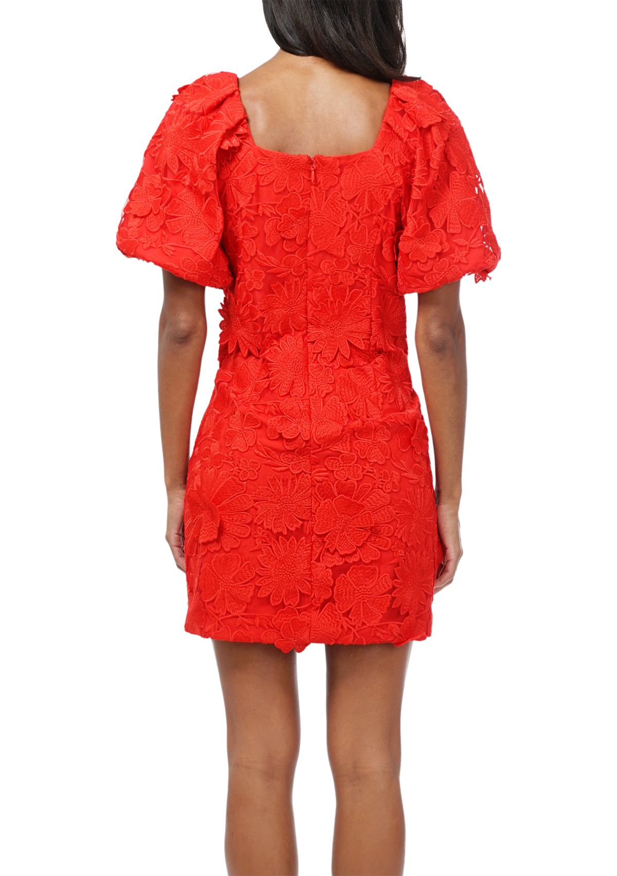 Womens Puff Sleeve 3D Lace Mini Dress
