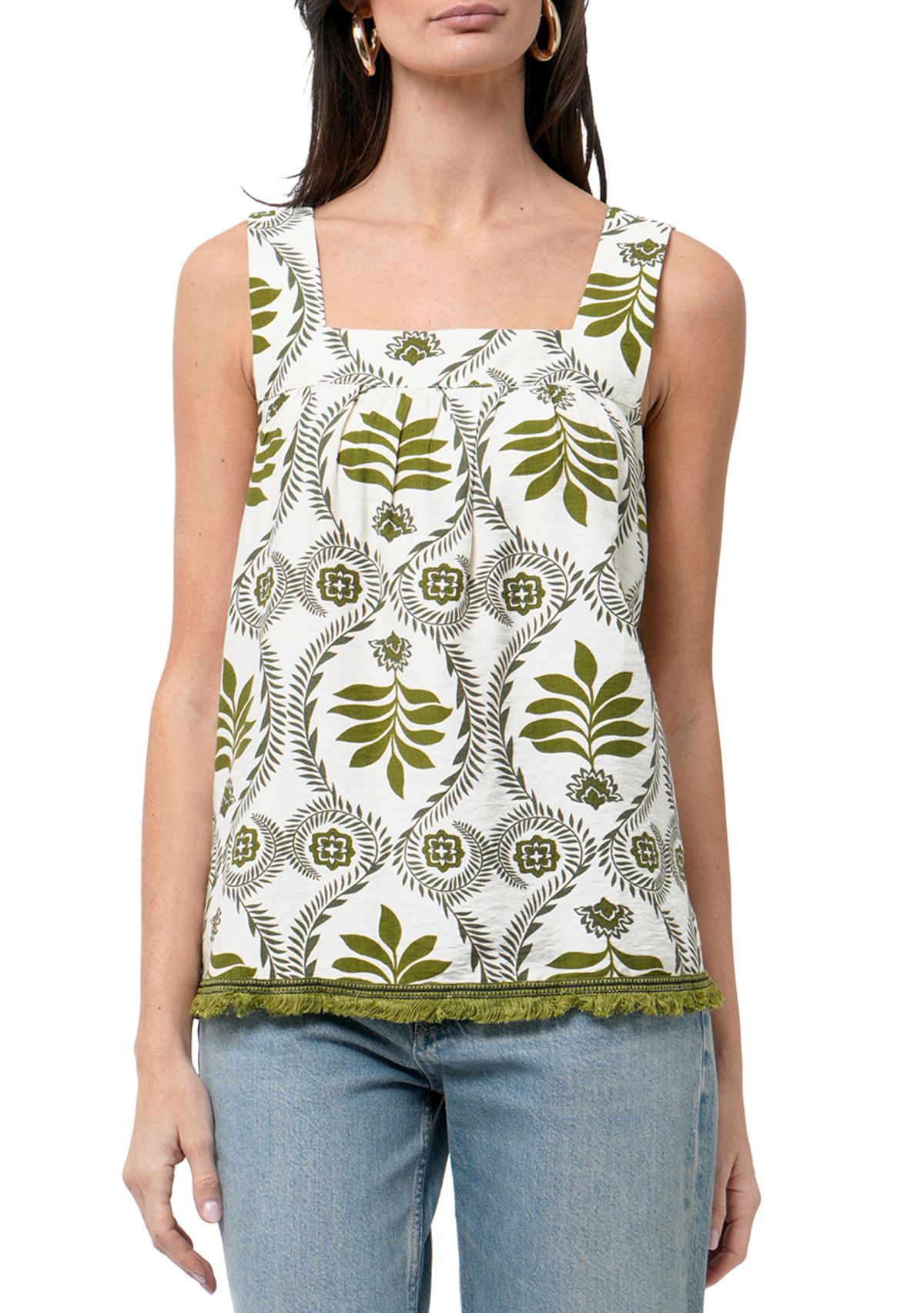 Womens Sleeveless Square Neck Printed Top 