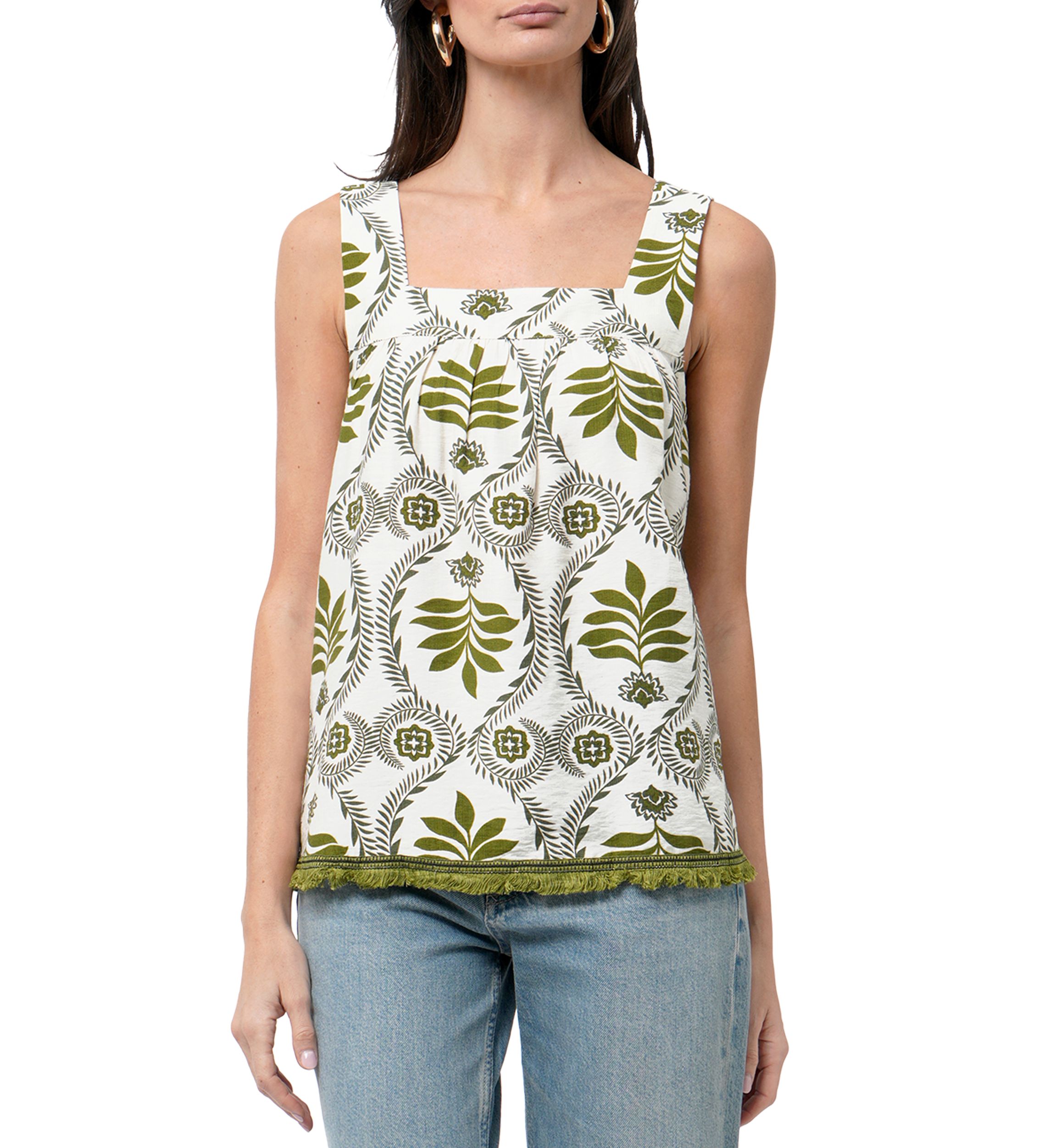 Womens Sleeveless Square Neck Printed Top 