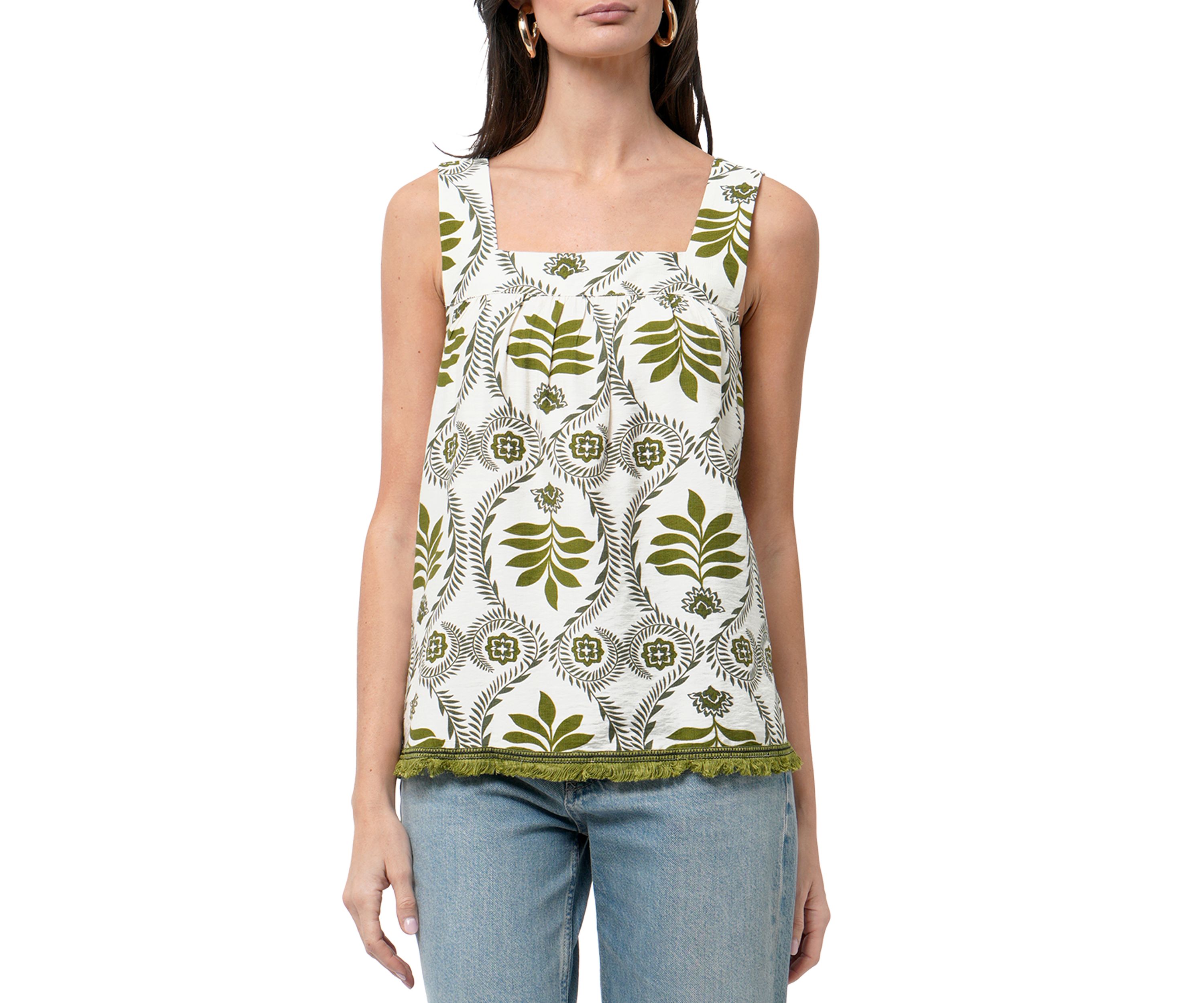 Womens Sleeveless Square Neck Printed Top 