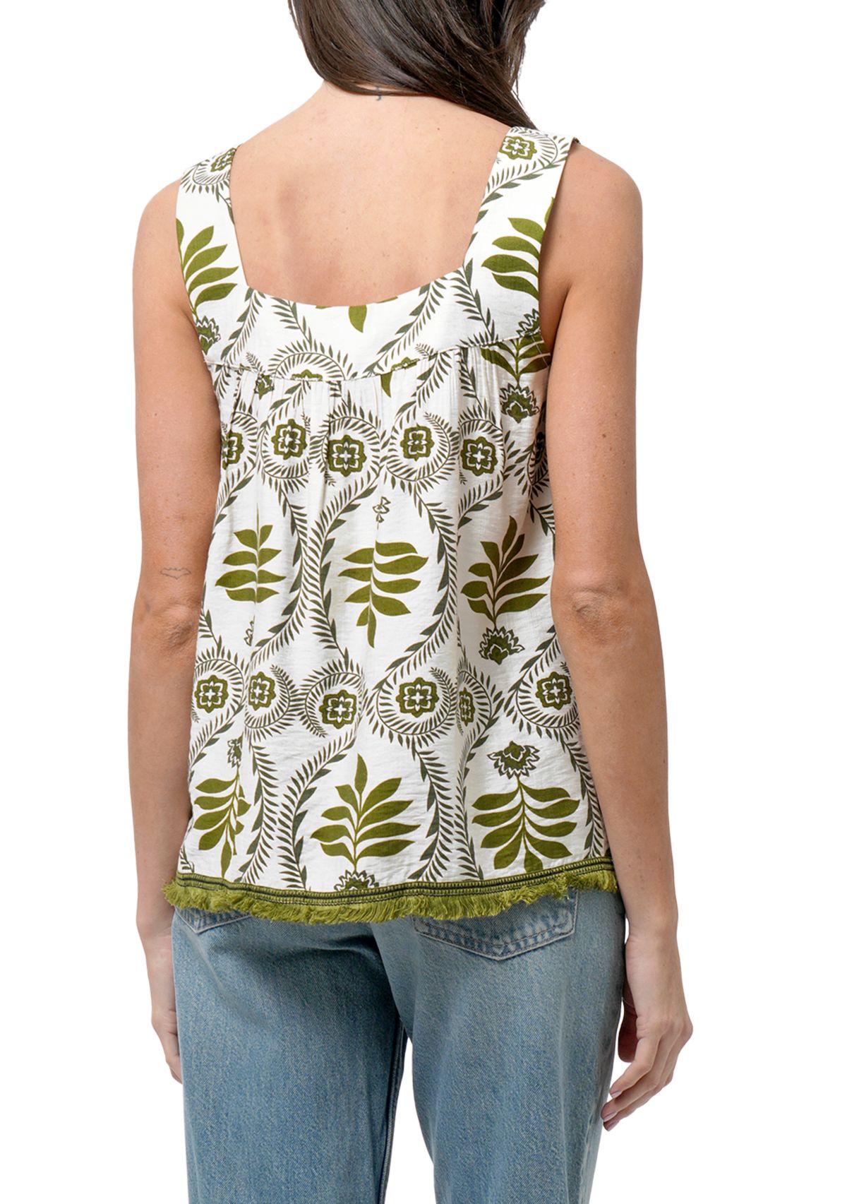 Womens Sleeveless Square Neck Printed Top 