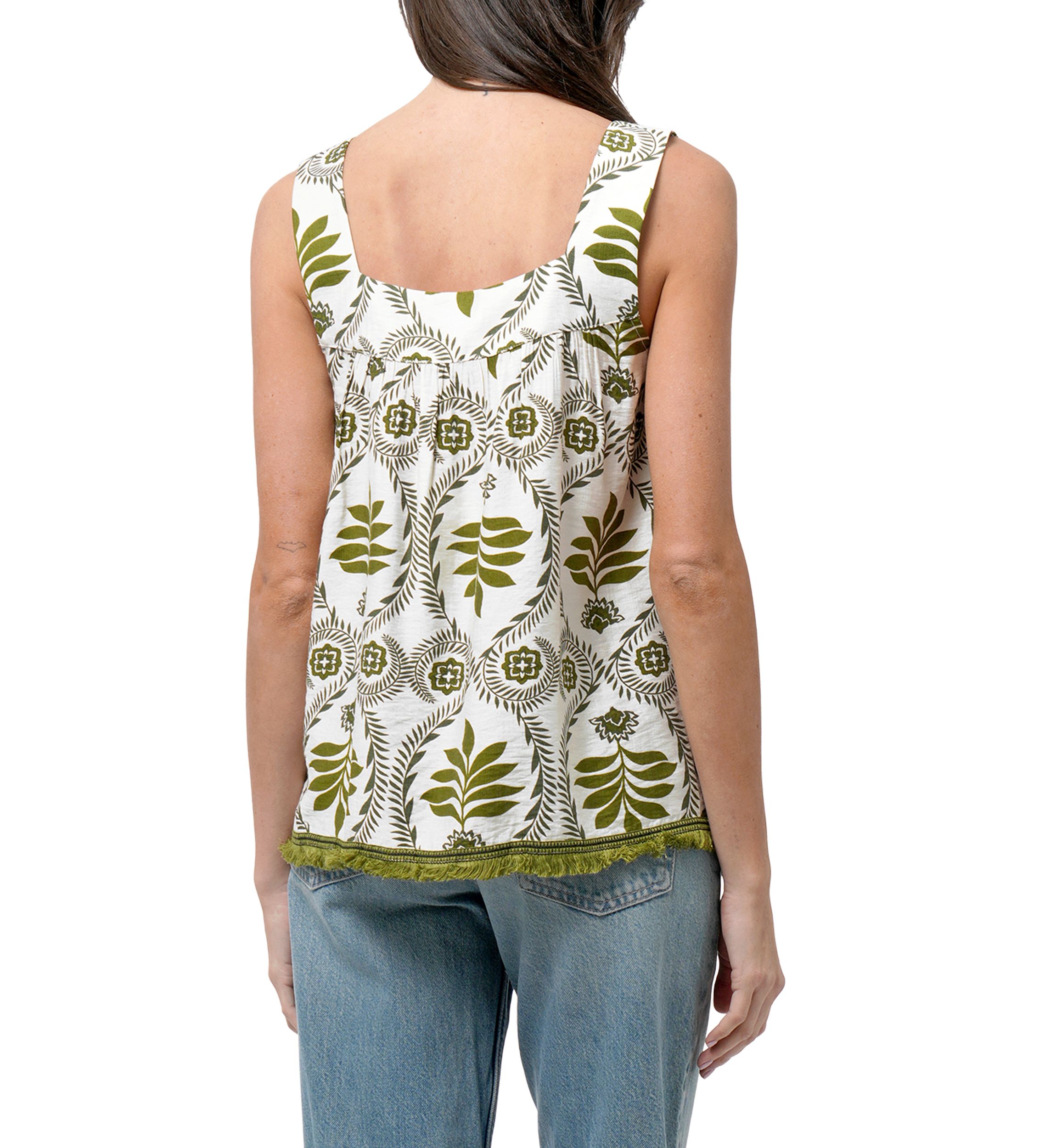 Womens Sleeveless Square Neck Printed Top 