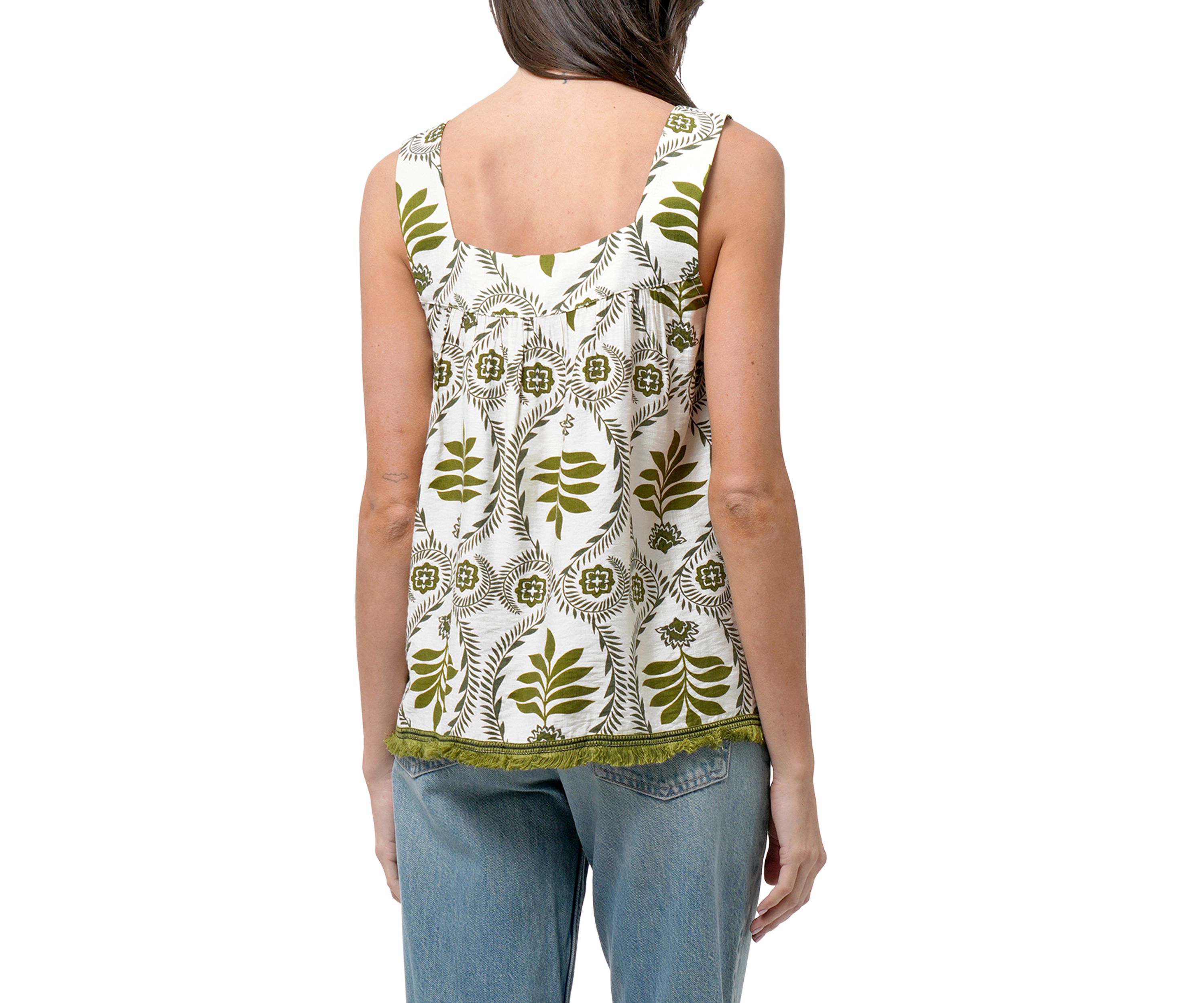 Womens Sleeveless Square Neck Printed Top 
