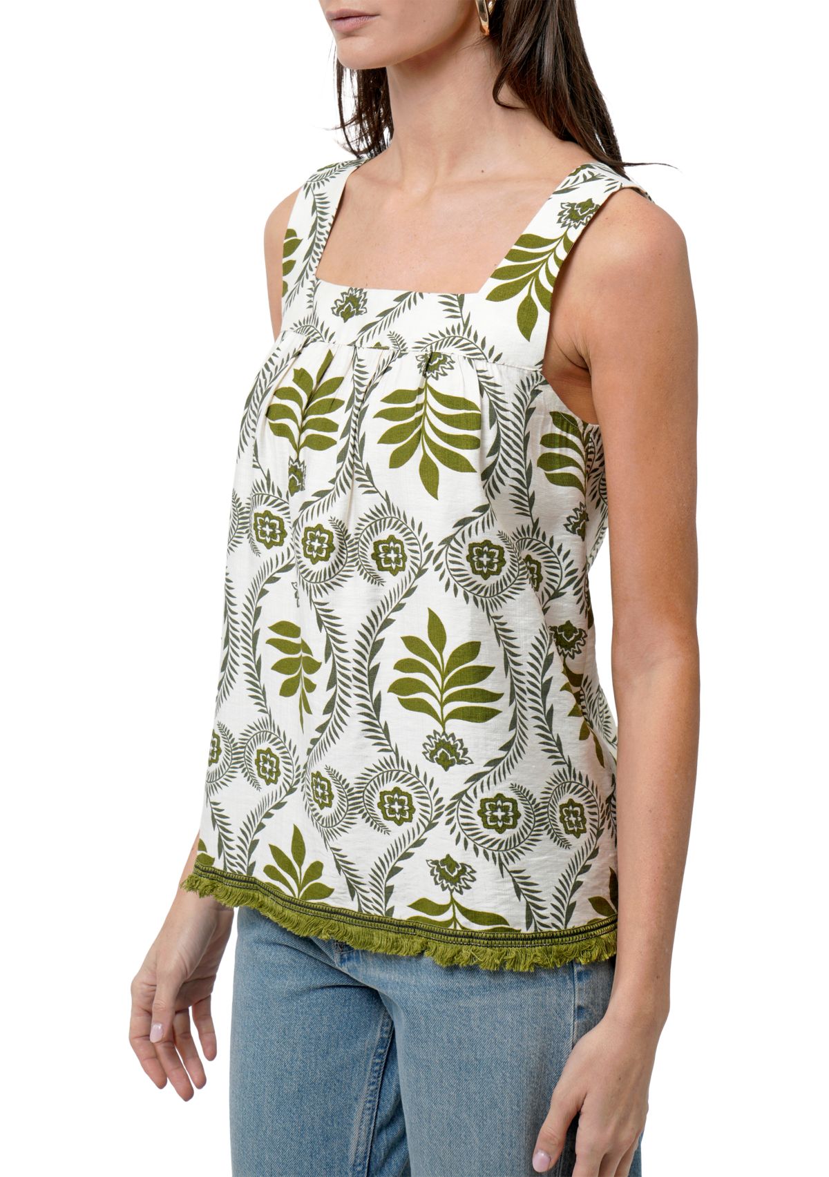 Womens Sleeveless Square Neck Printed Top 