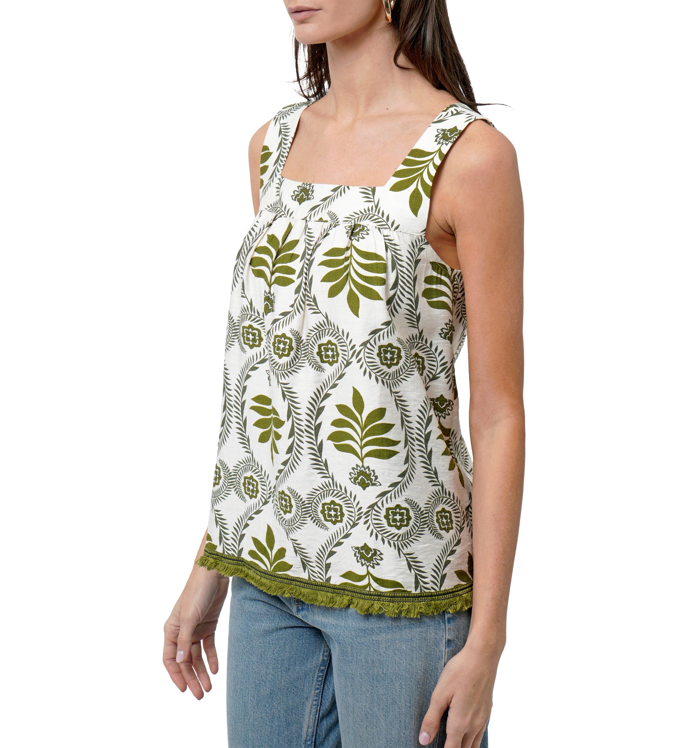 Womens Sleeveless Square Neck Printed Top 