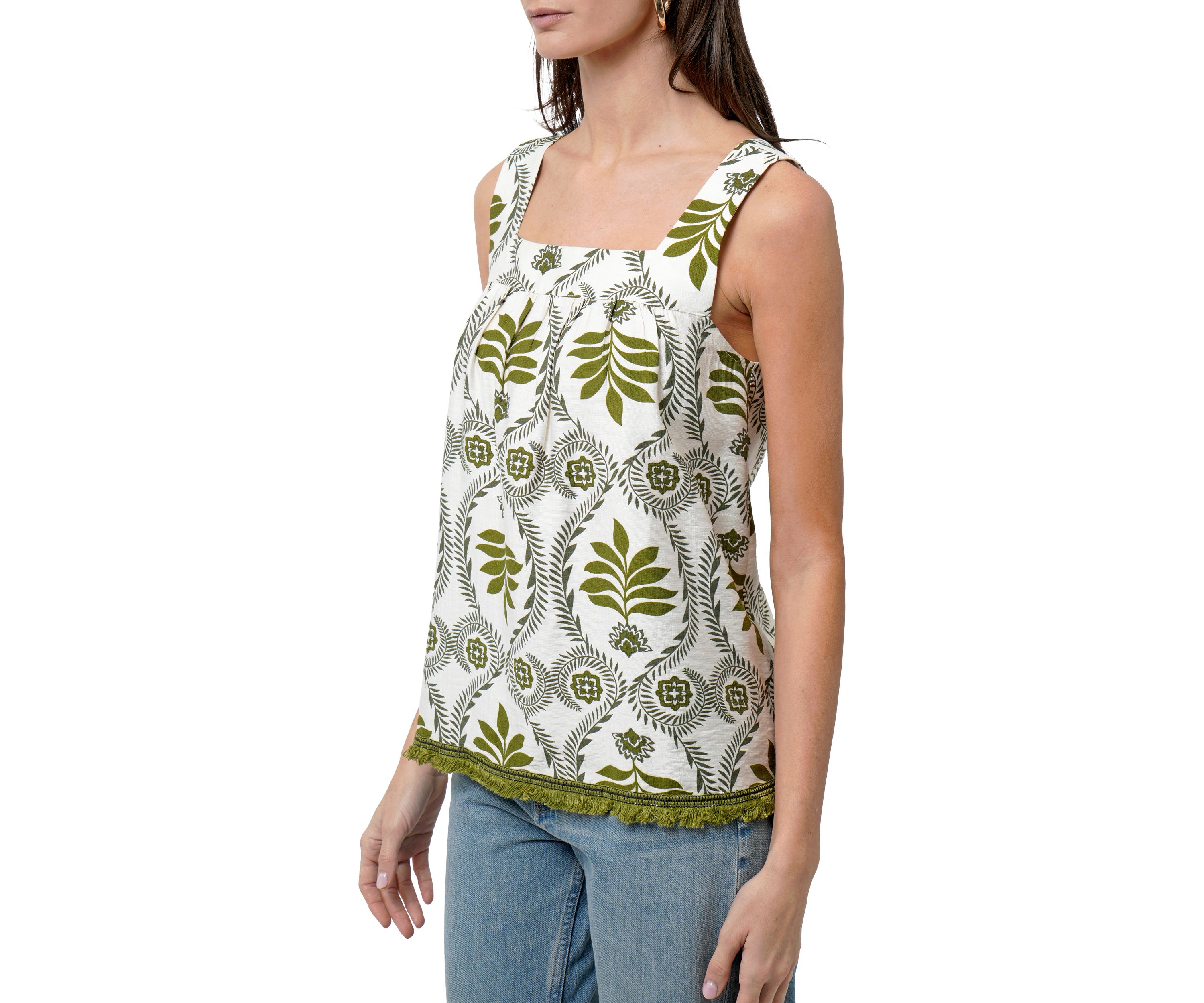 Womens Sleeveless Square Neck Printed Top 
