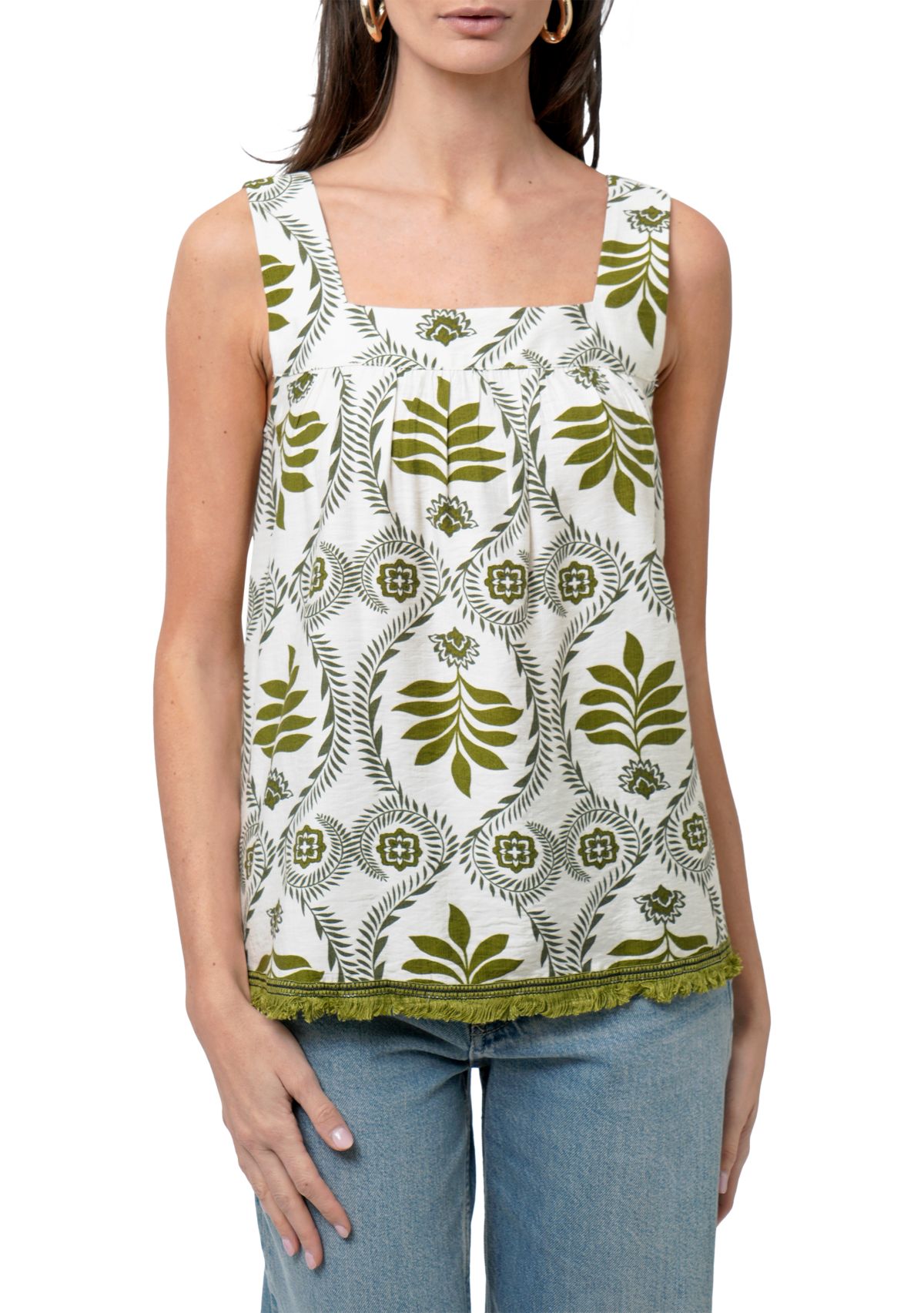Womens Sleeveless Square Neck Printed Top 