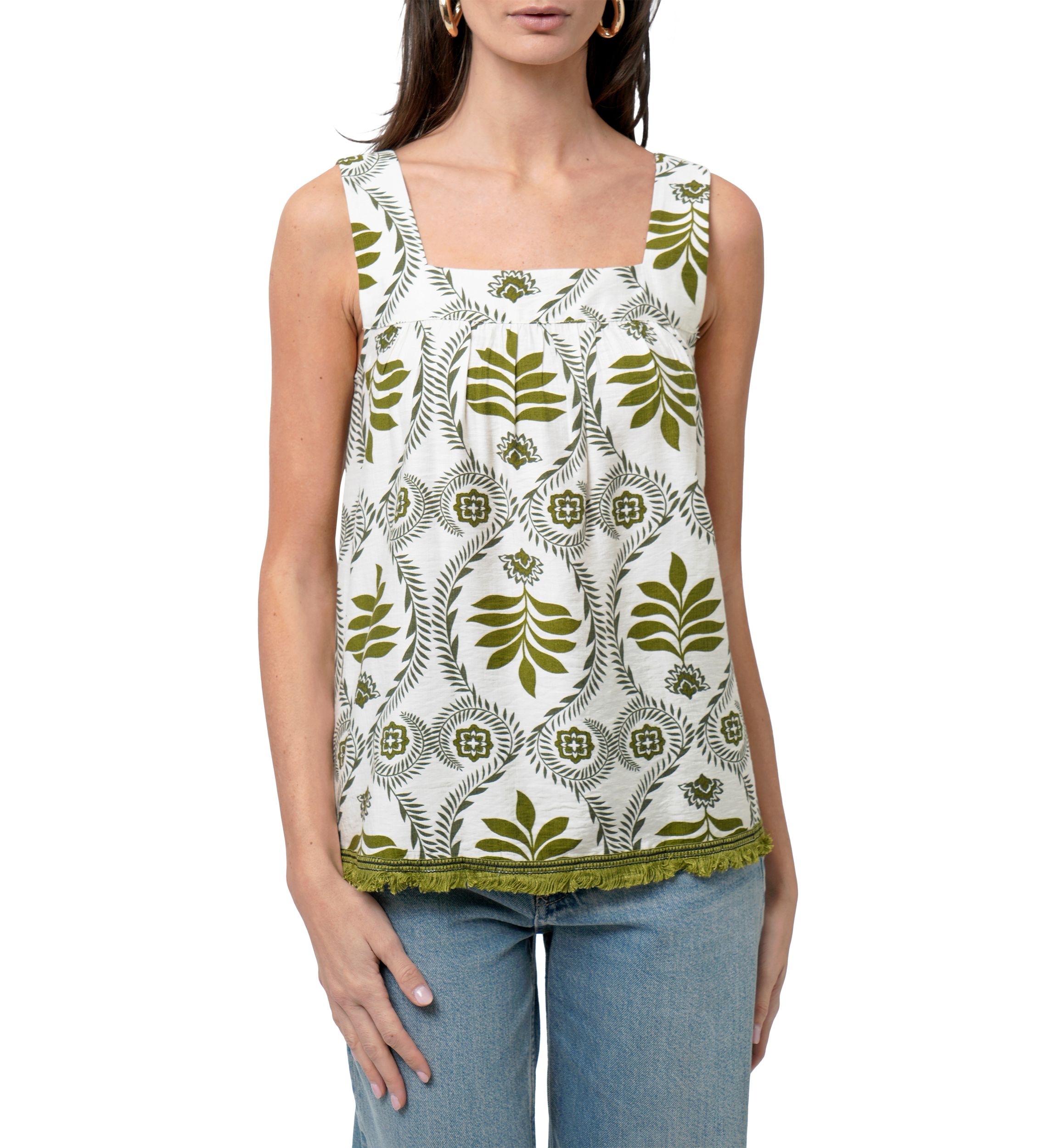 Womens Sleeveless Square Neck Printed Top 