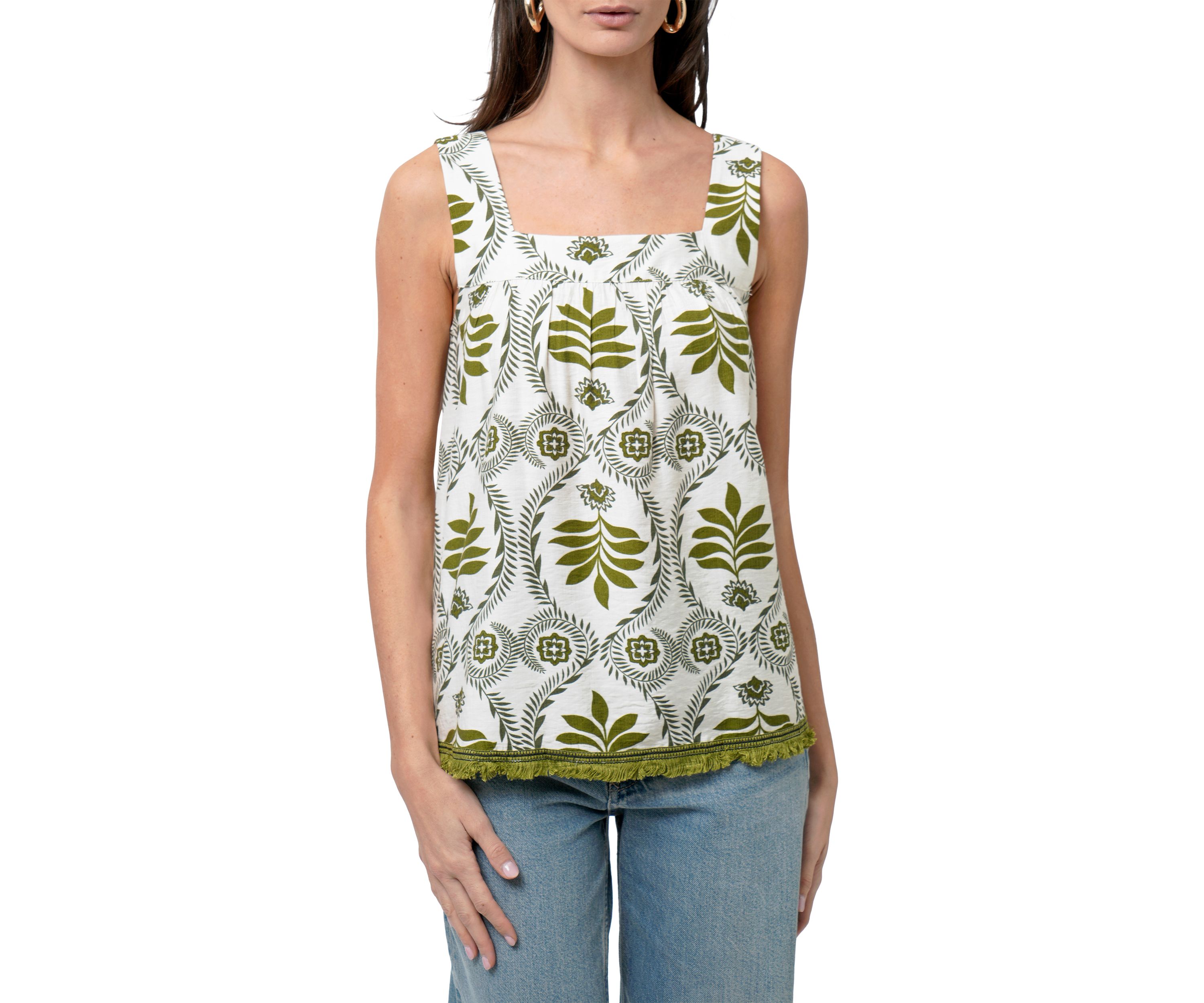 Womens Sleeveless Square Neck Printed Top 