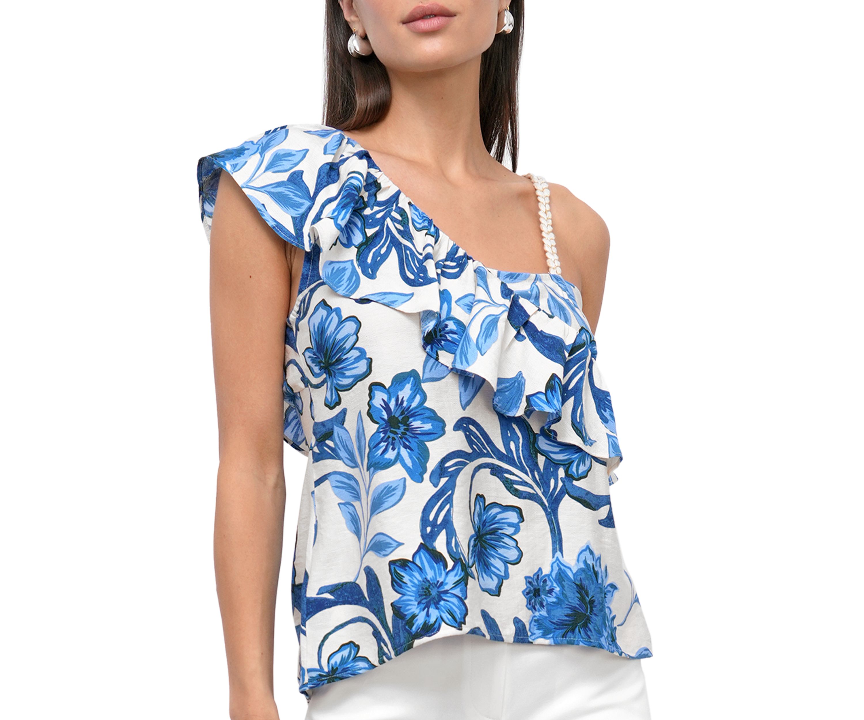 Womens Sleeveless Asymmetrical Printed Top 
