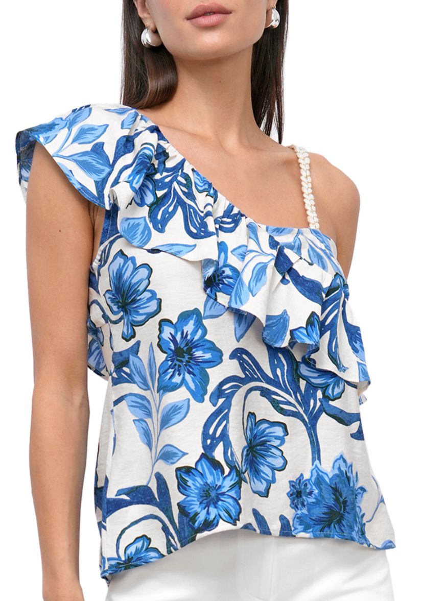 Womens Sleeveless Asymmetrical Printed Top 