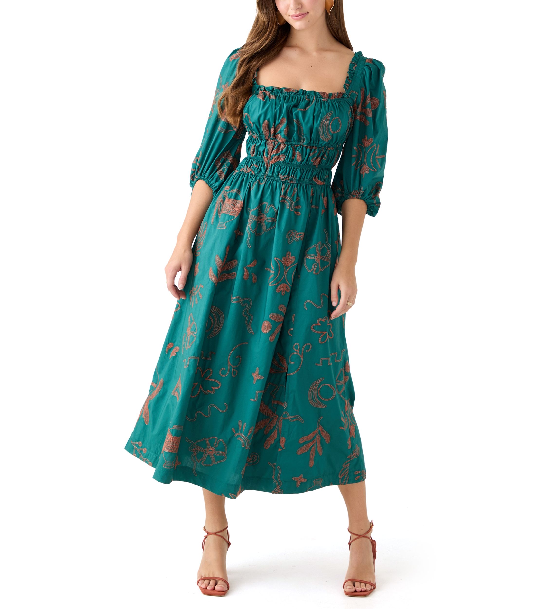 Womens Three Quarter Sleeve Midi Dress