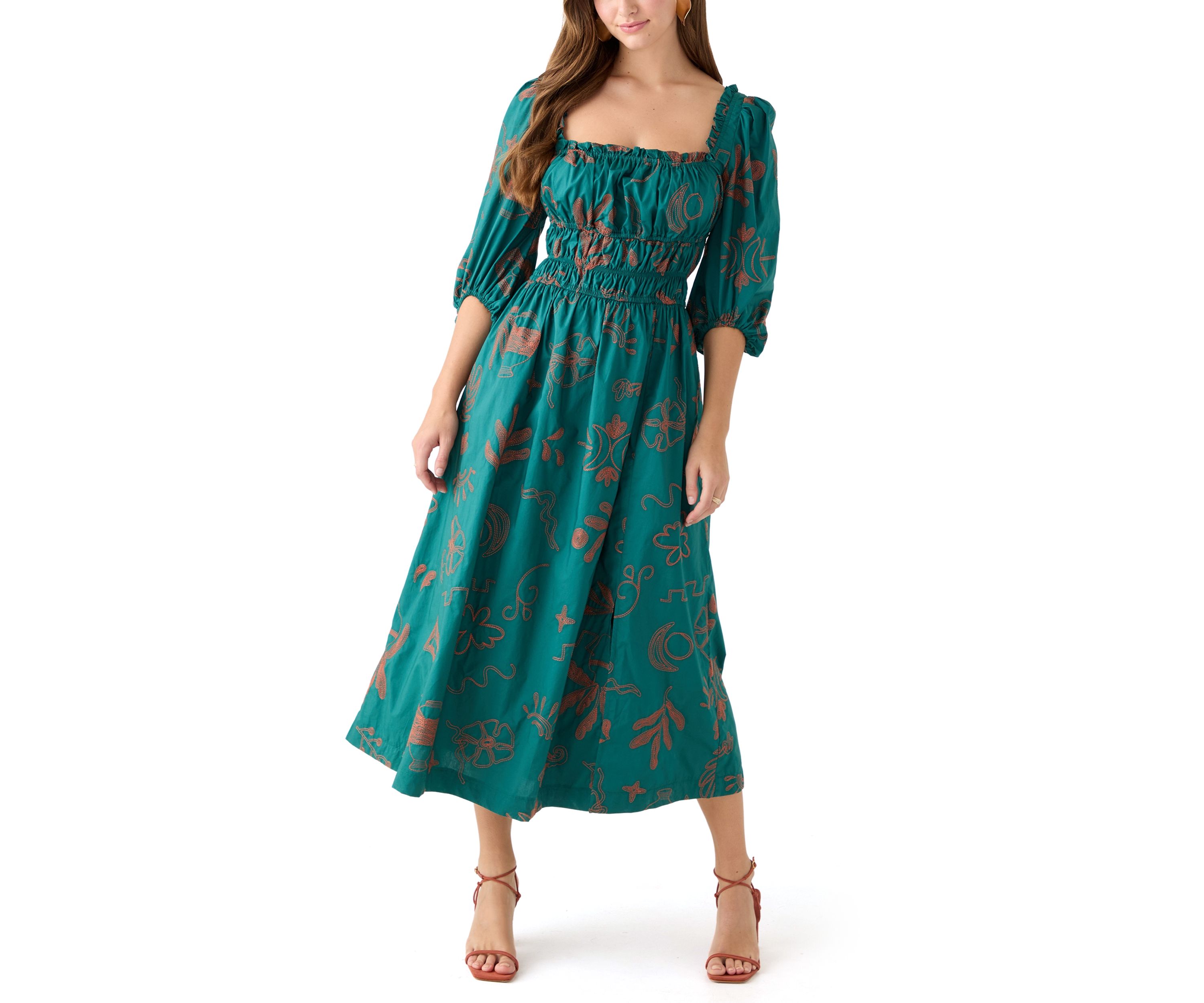 Womens Three Quarter Sleeve Midi Dress