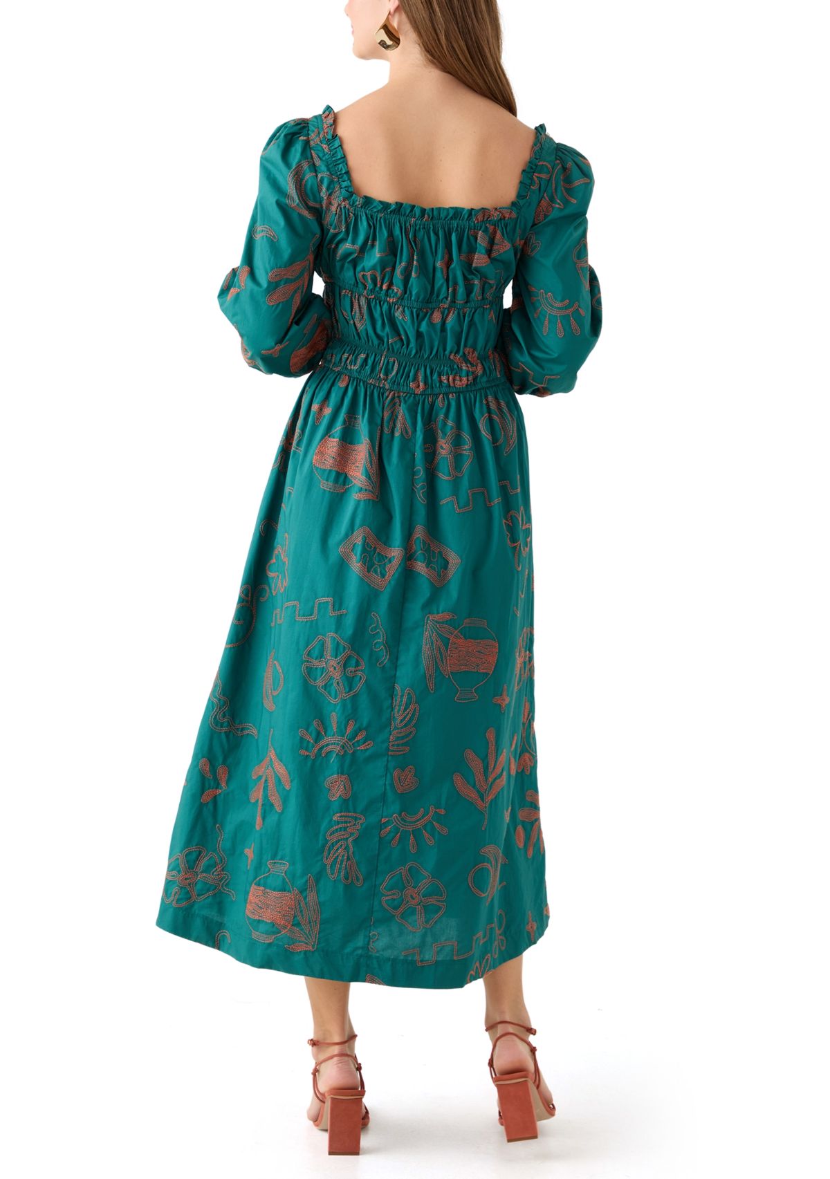 Womens Three Quarter Sleeve Midi Dress