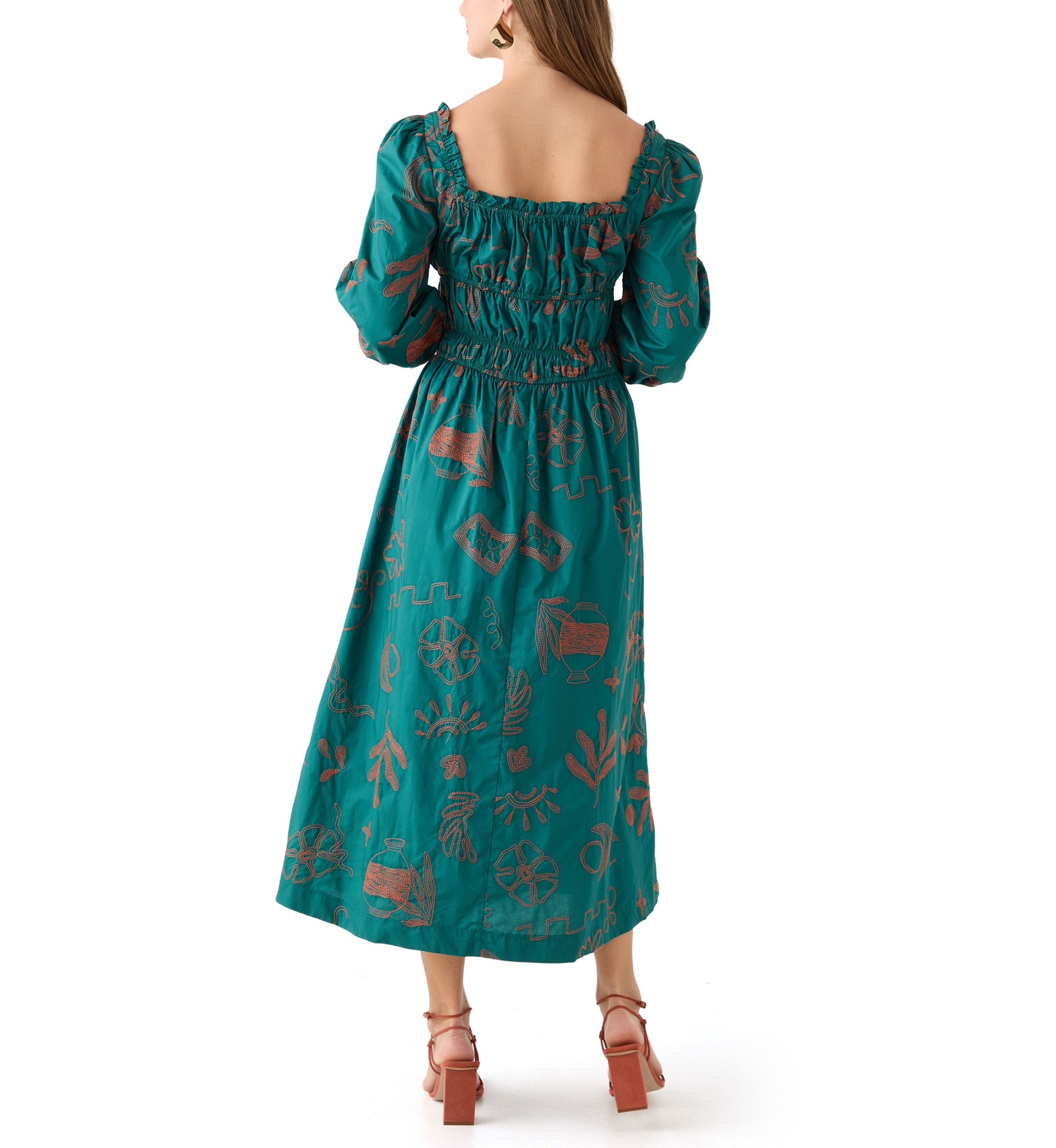 Womens Three Quarter Sleeve Midi Dress