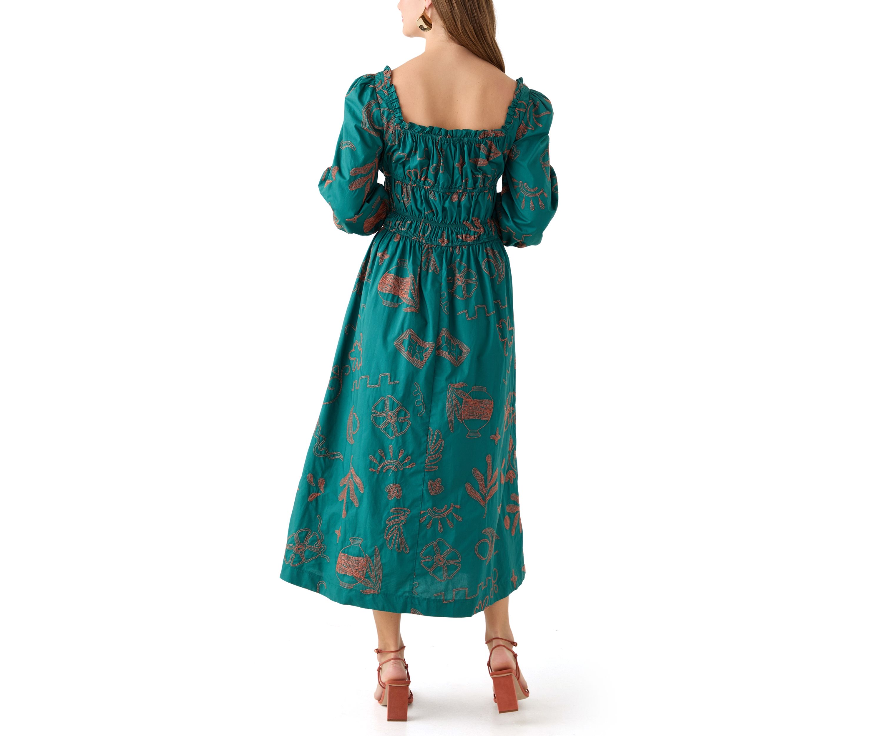 Womens Three Quarter Sleeve Midi Dress