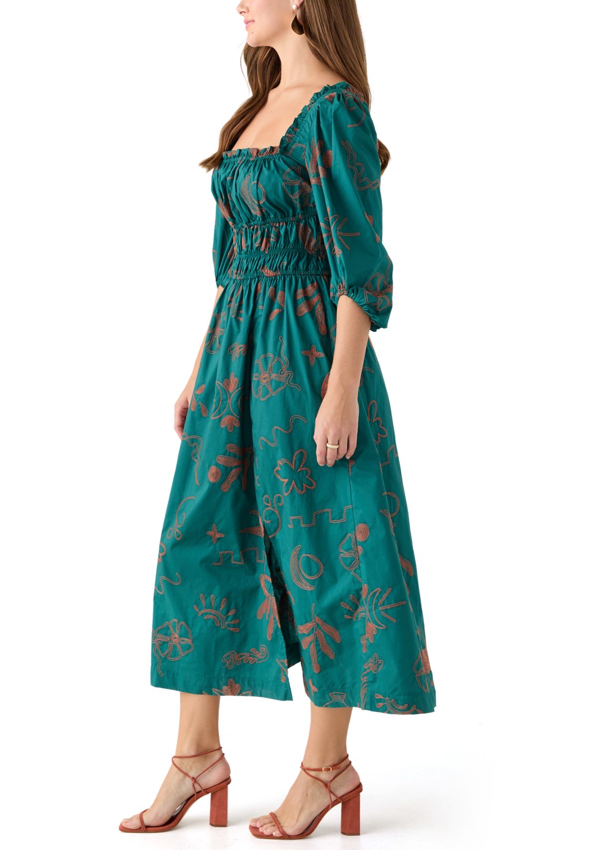 Womens Three Quarter Sleeve Midi Dress