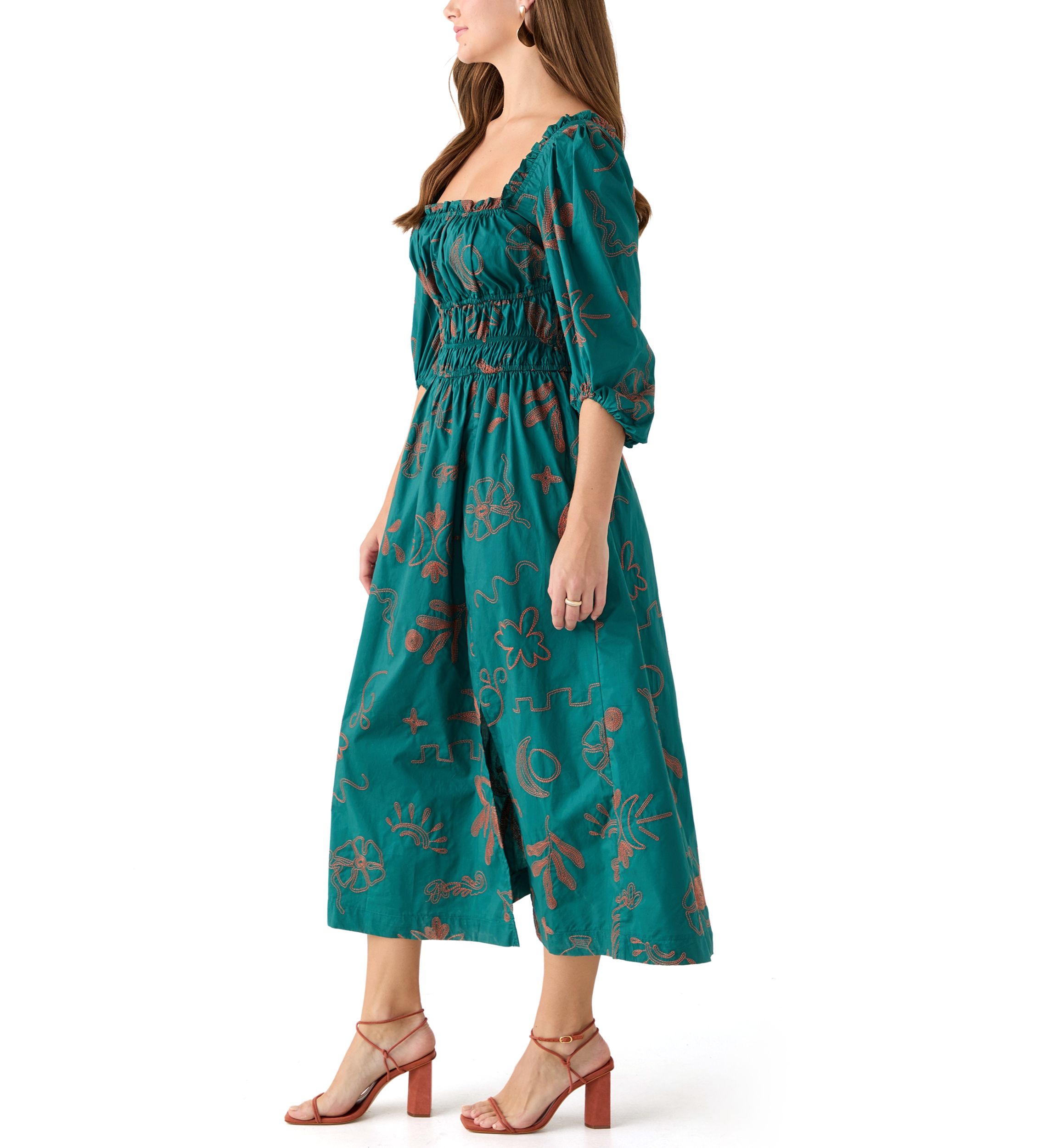 Womens Three Quarter Sleeve Midi Dress