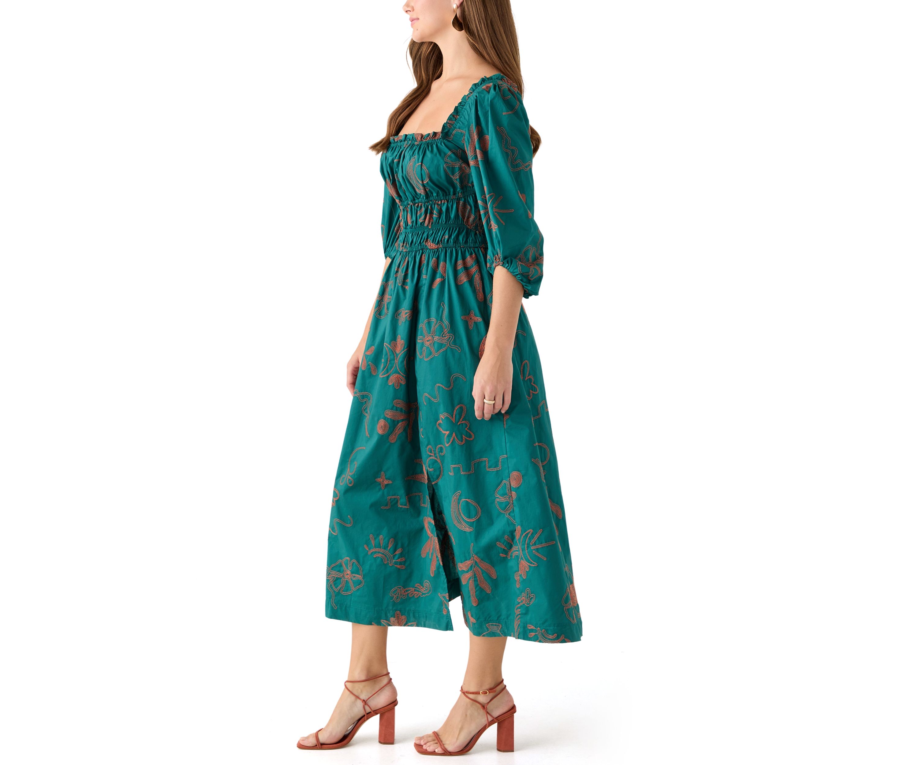 Womens Three Quarter Sleeve Midi Dress