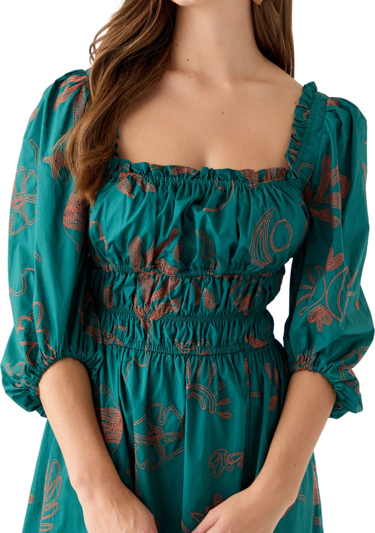 Womens Three Quarter Sleeve Midi Dress