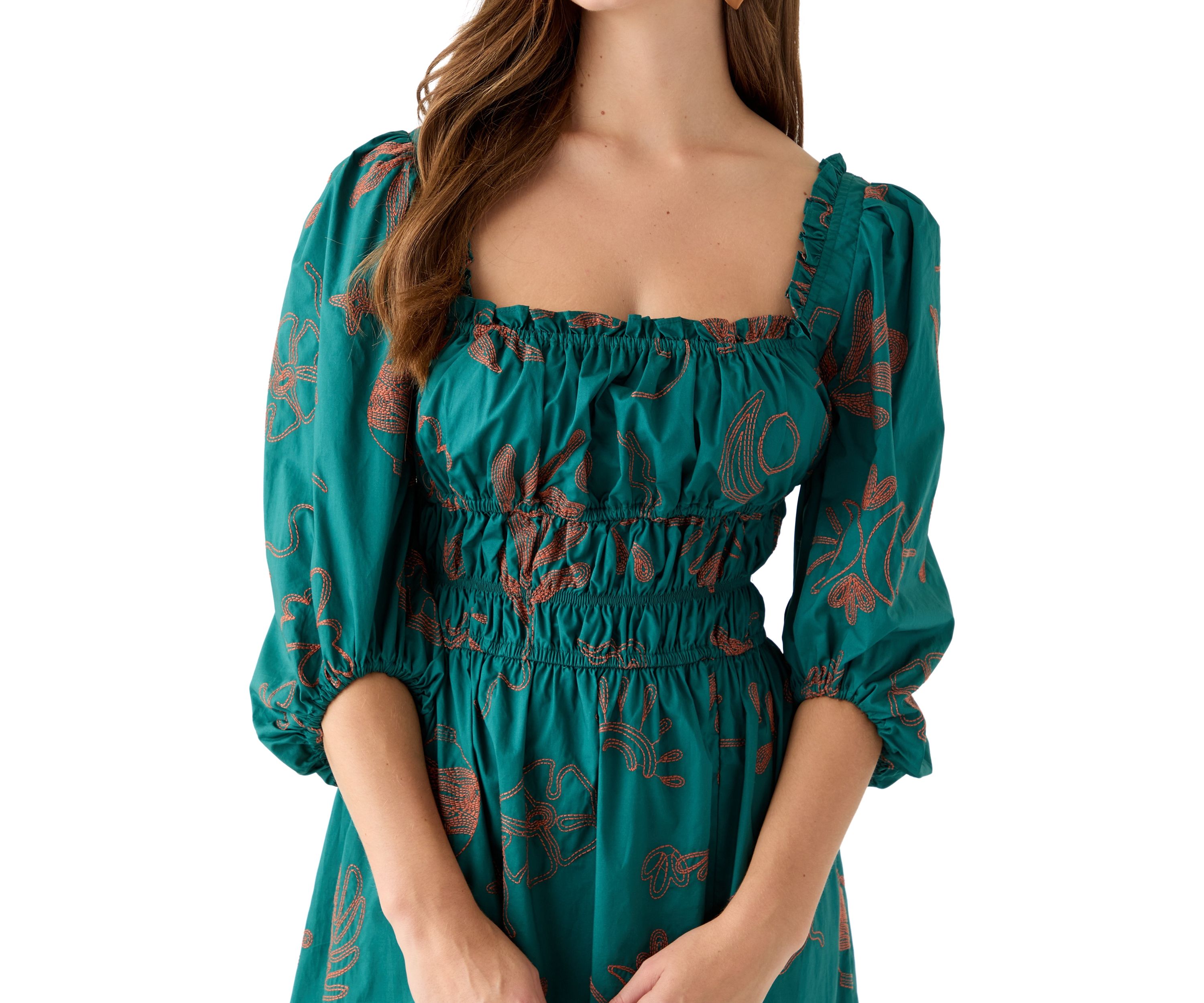 Womens Three Quarter Sleeve Midi Dress