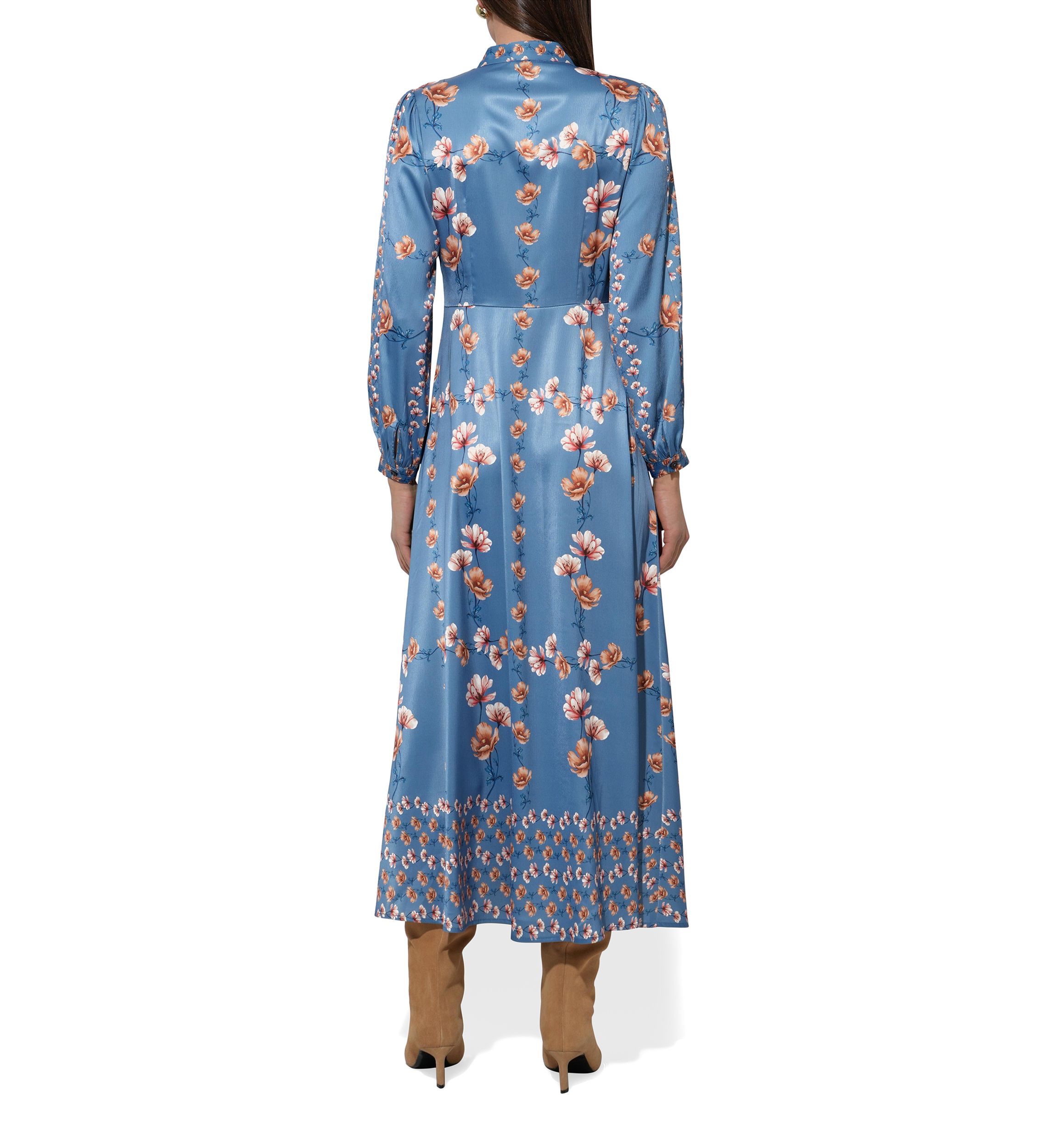 Womens Long Sleeve Floral Button Midi Dress