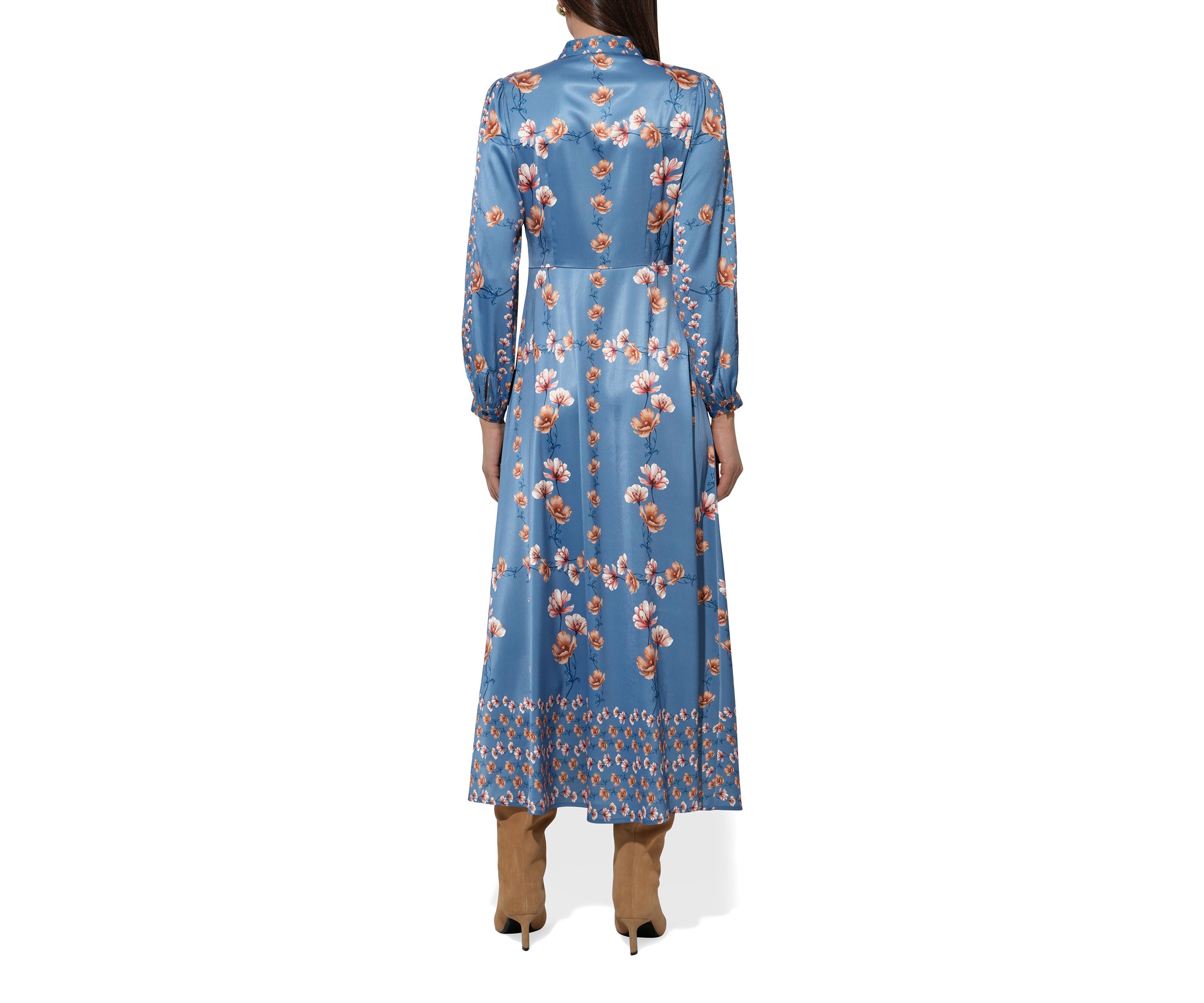 Womens Long Sleeve Floral Button Midi Dress