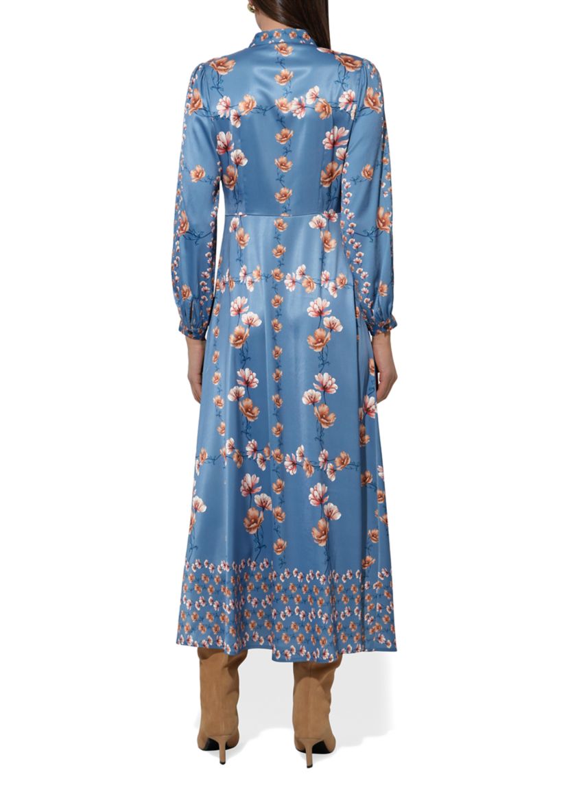 Womens Long Sleeve Floral Button Midi Dress