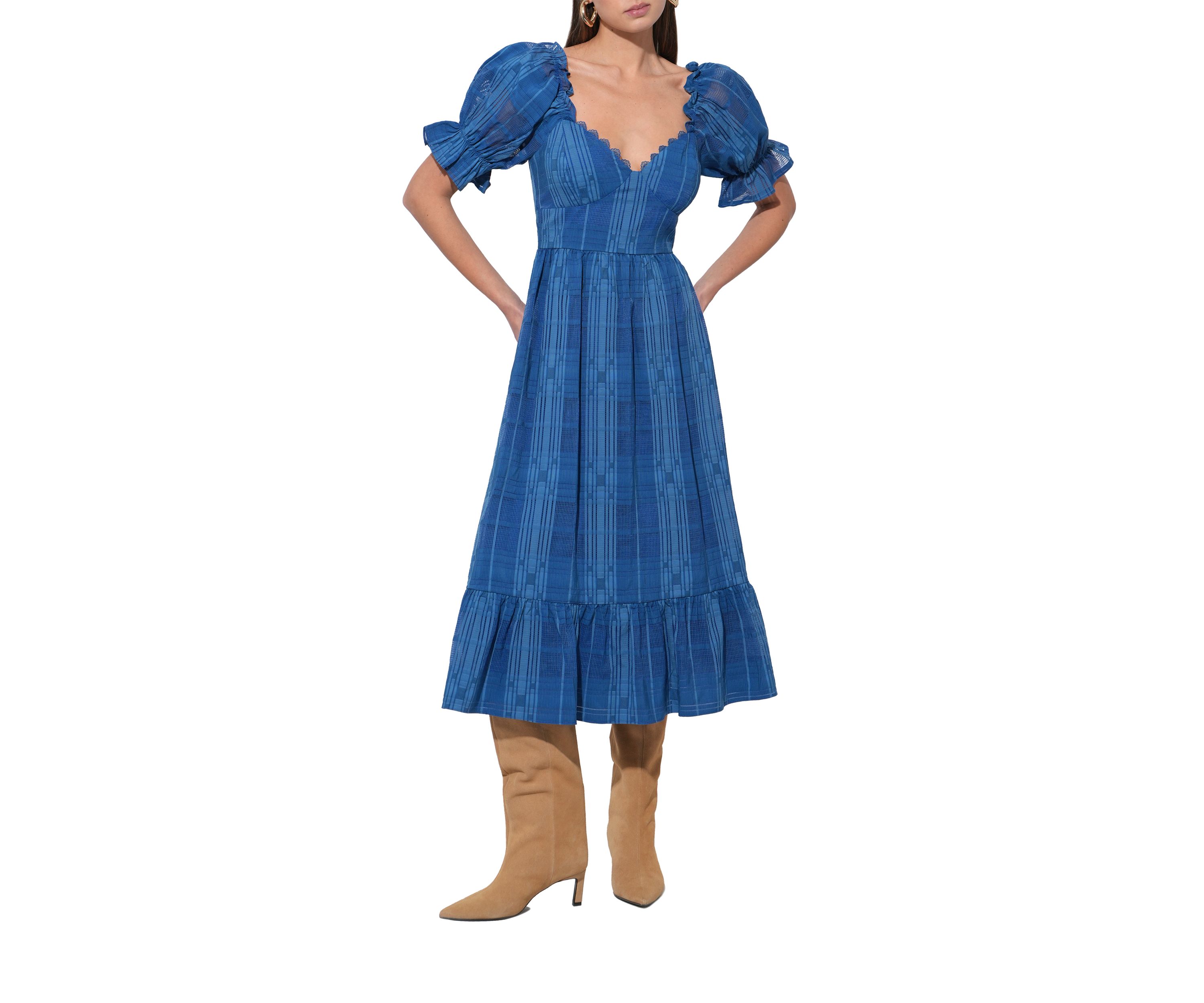 Womens Puff Sleeve Jacquard Maxi Dress