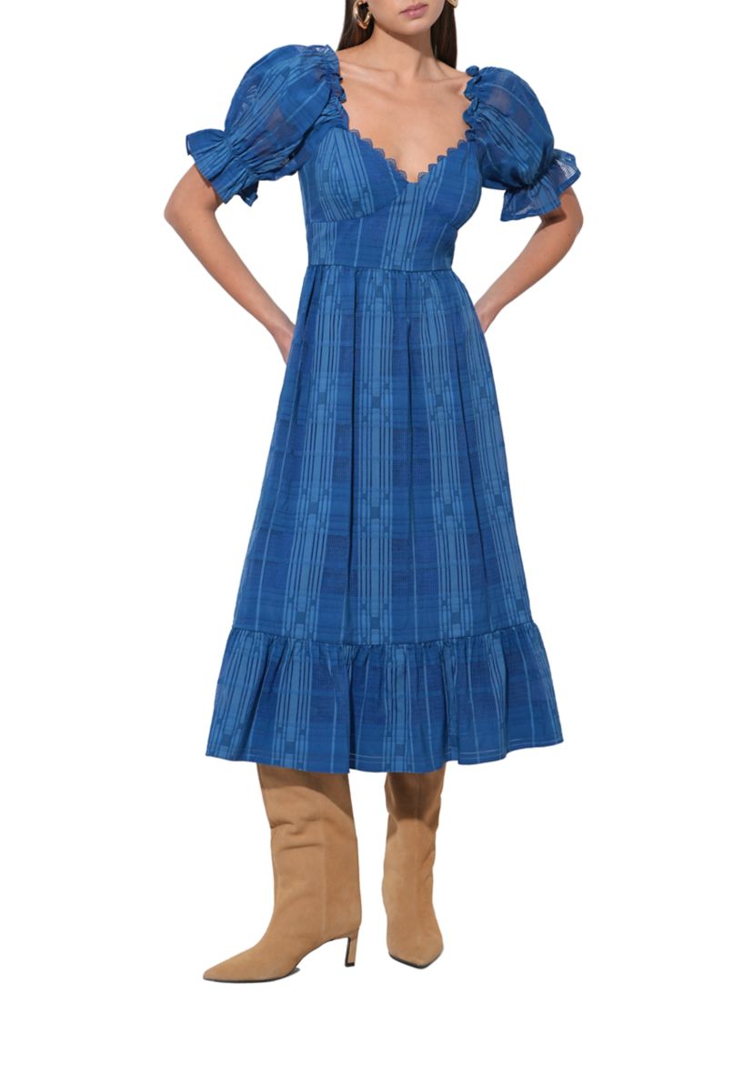 Womens Puff Sleeve Jacquard Maxi Dress